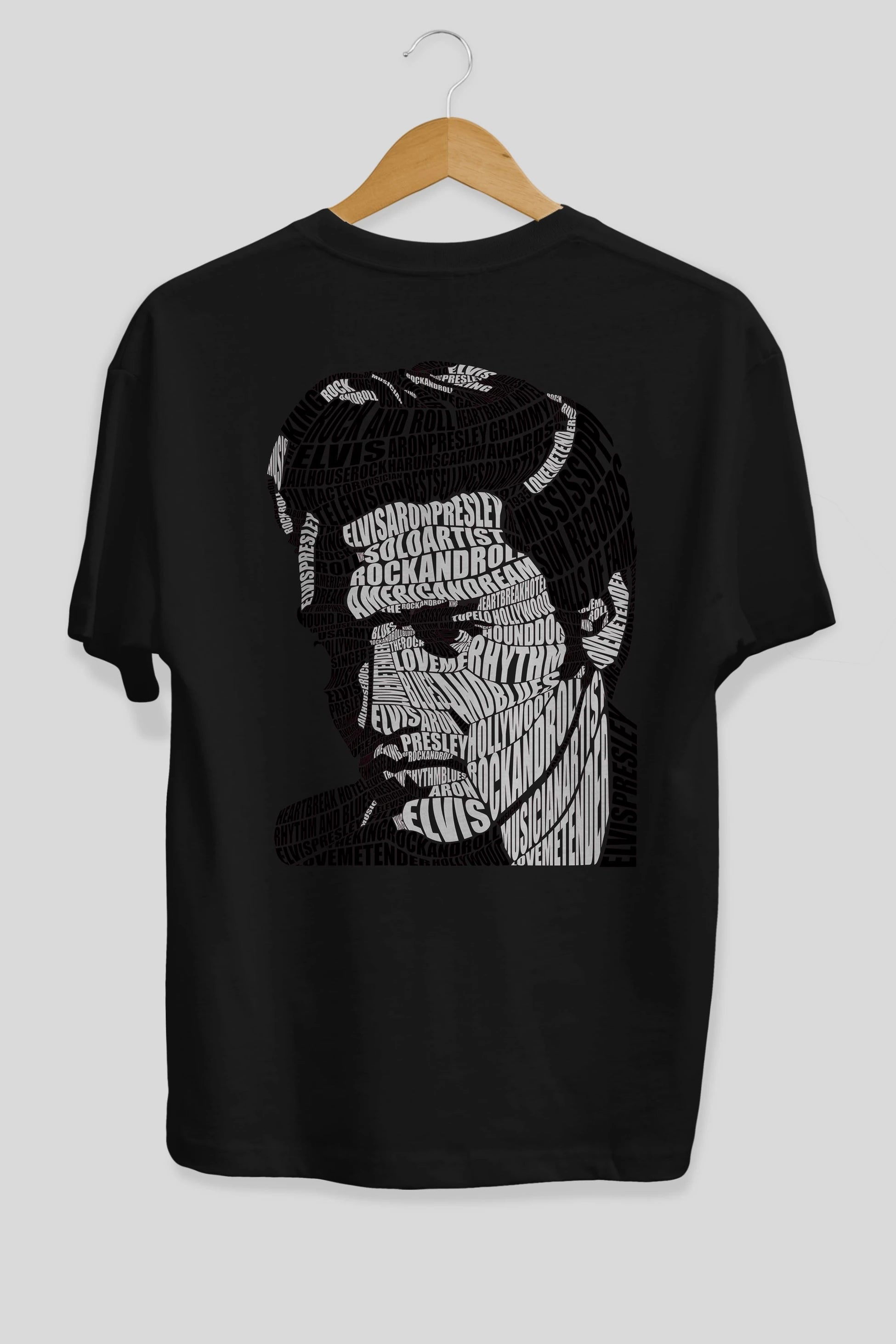 Elvis Presley Calligram Arka Baskılı Oversize t-shirt %100 pamuk Erkek Kadın Unisex