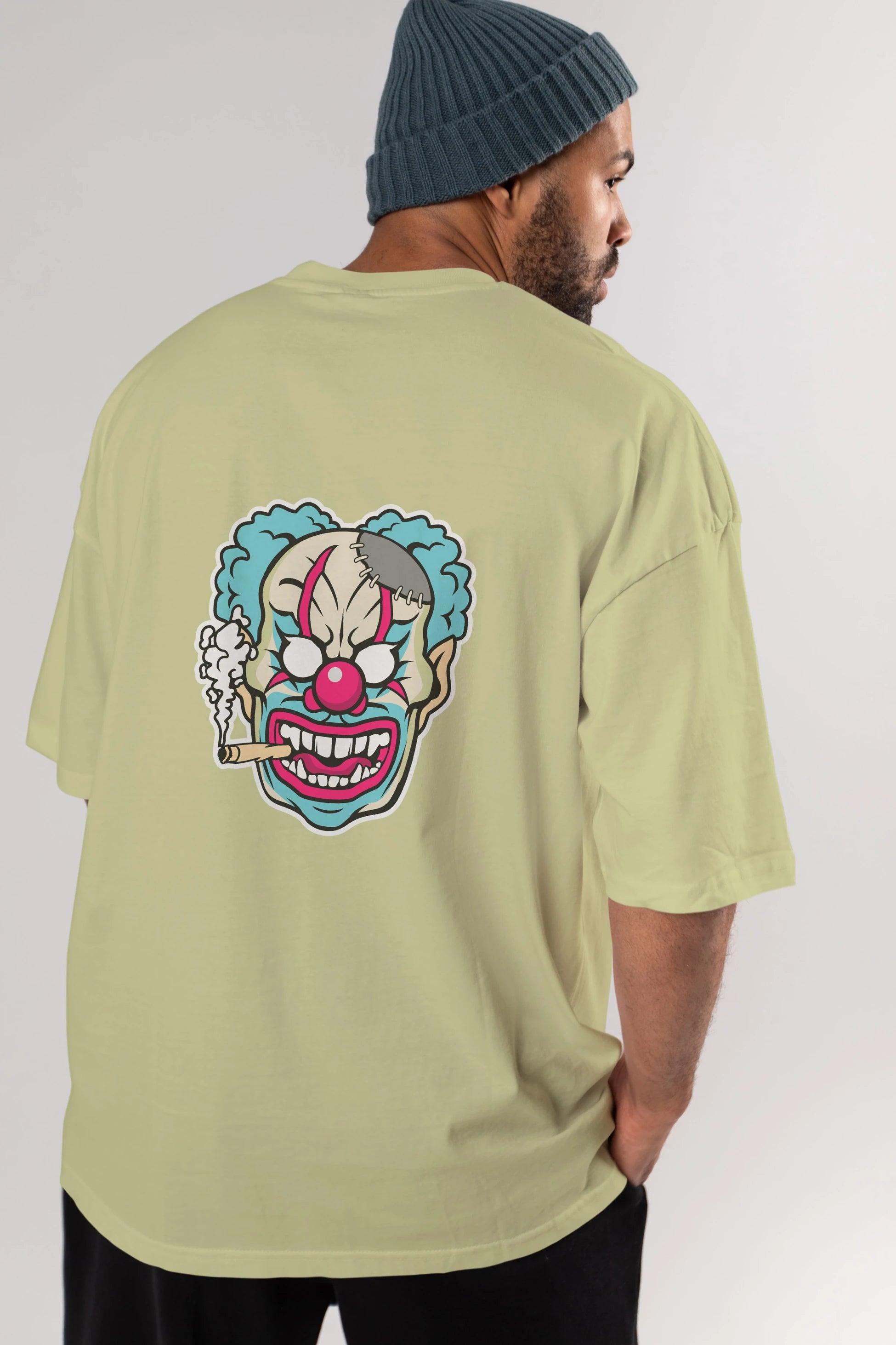 Clown Beast Arka Baskılı Oversize t-shirt Erkek Kadın Unisex %100 Pamuk tişort
