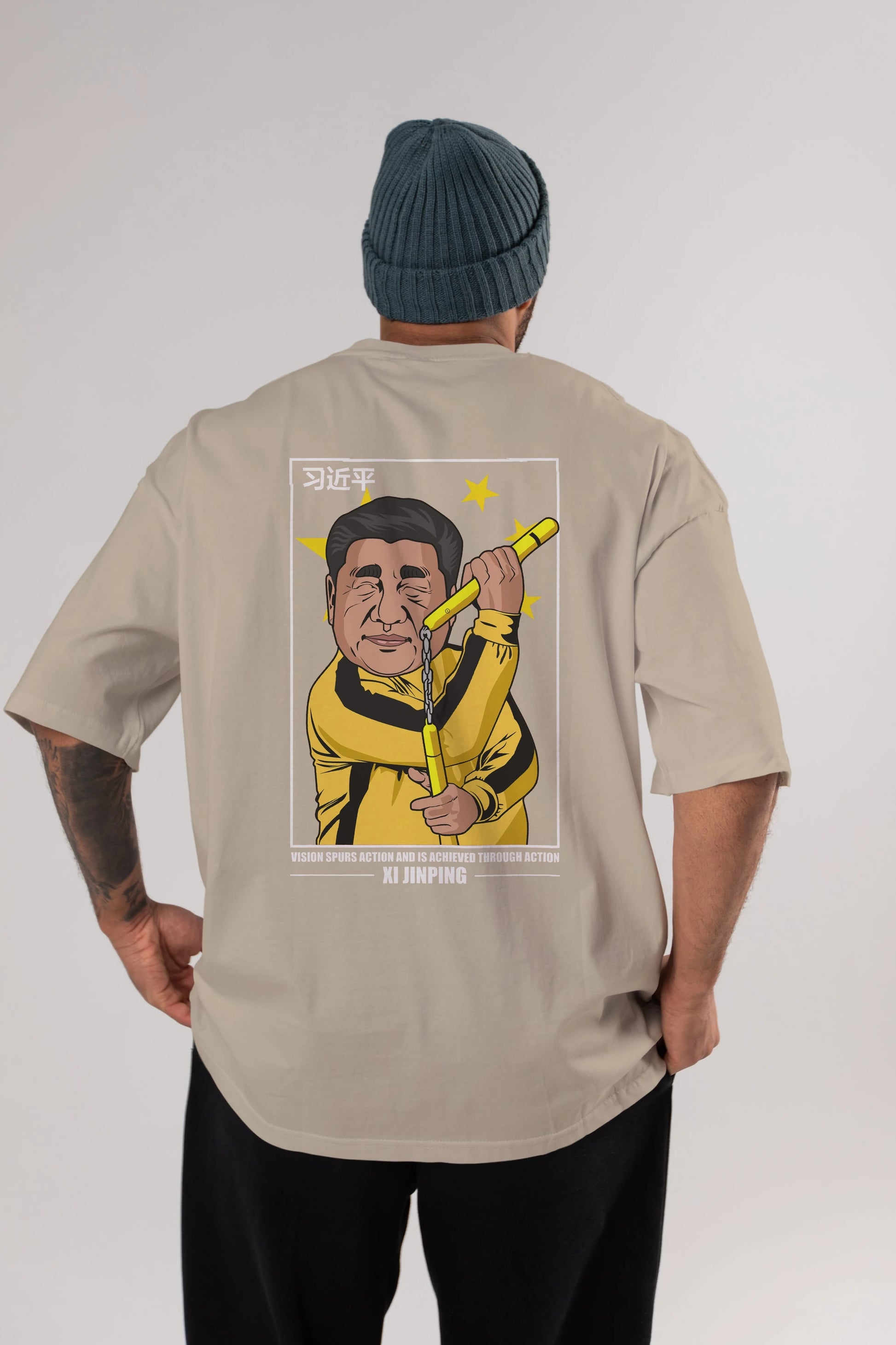 Xi Jinping Bruce Lee Arka Baskılı Oversize t-shirt Erkek Kadın Unisex %100 Pamuk tişort
