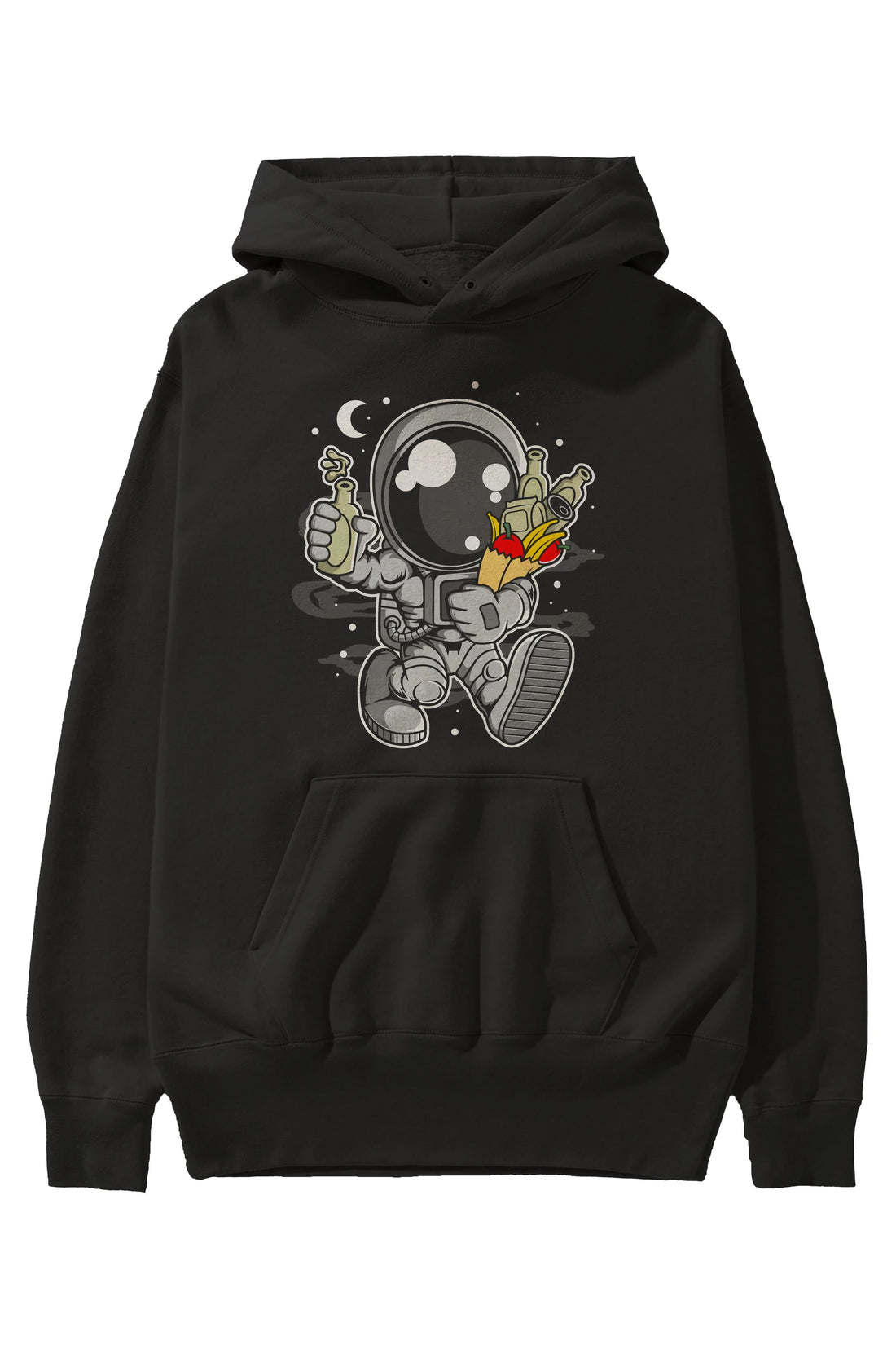 Astronaut Grochery Ön Baskılı Hoodie Oversize Kapüşonlu Sweatshirt Erkek Kadın Unisex