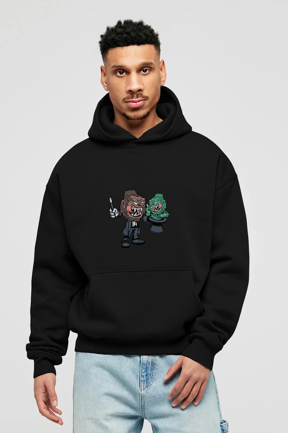 Gorilla Magician Ön Baskılı Hoodie Oversize Kapüşonlu Sweatshirt Erkek Kadın Unisex