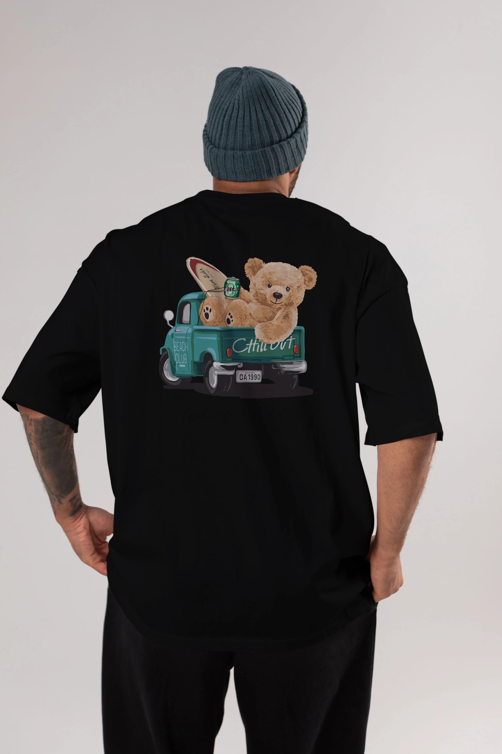 Teddy Bear Chill Out Arka Baskılı Oversize t-shirt Erkek Kadın Unisex %100 Pamuk