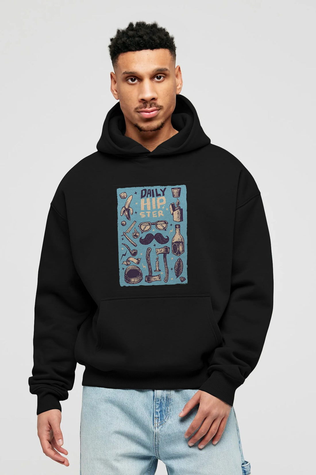 Hipster Ön Baskılı Hoodie Oversize Kapüşonlu Sweatshirt Erkek Kadın Unisex