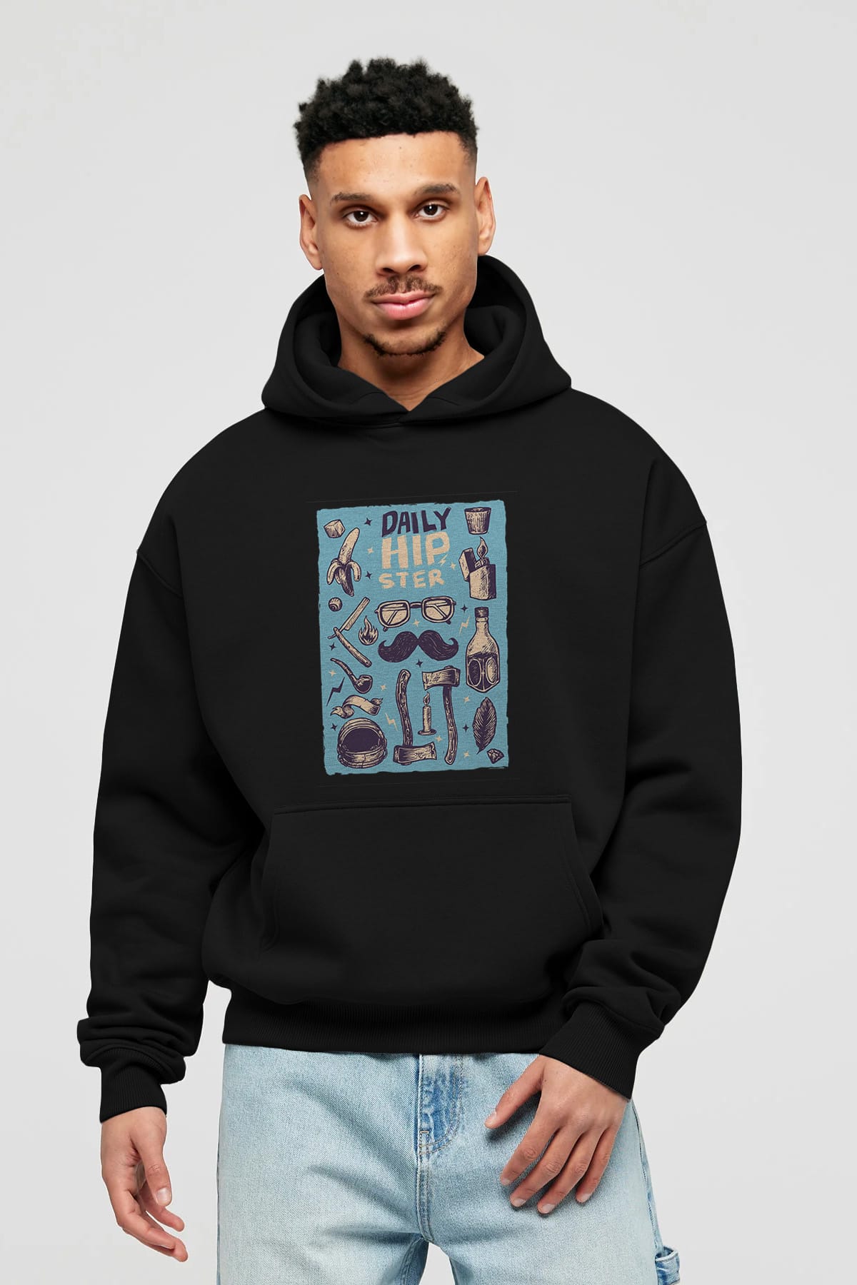 Hipster Ön Baskılı Hoodie Oversize Kapüşonlu Sweatshirt Erkek Kadın Unisex