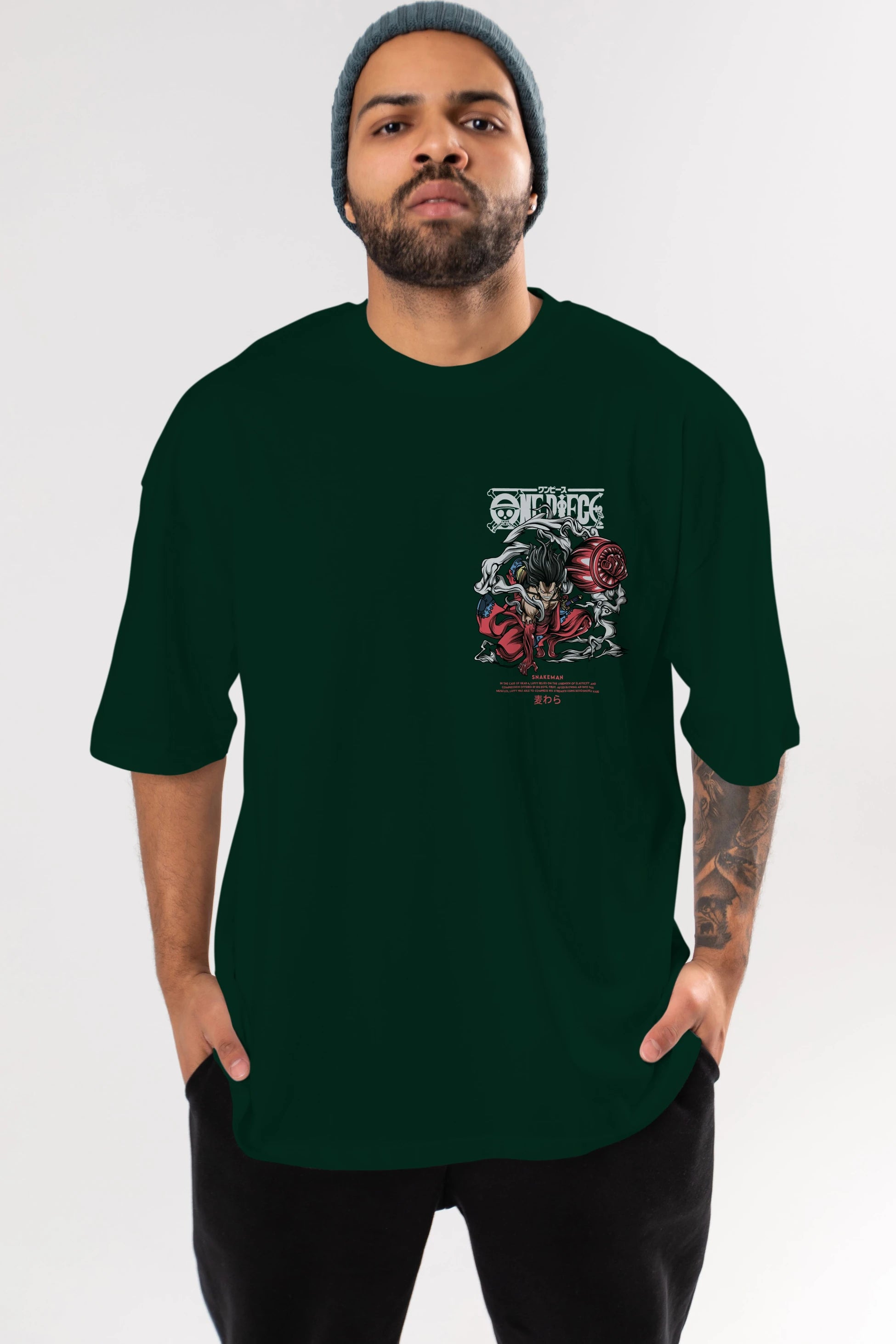 One Piece Snakeman Ön Sol Baskılı Oversize t-shirt Erkek Kadın Unisex %100 Pamuk Bisiklet Yaka tişort