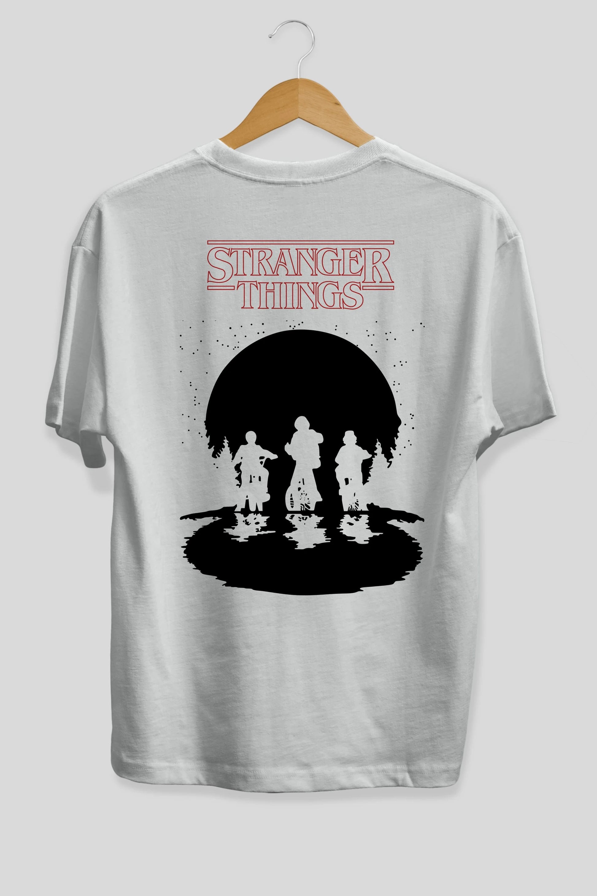 Stranger Things Arka Baskılı Oversize t-shirt Erkek Kadın Unisex %100 Pamuk Bisiklet Yaka tişort