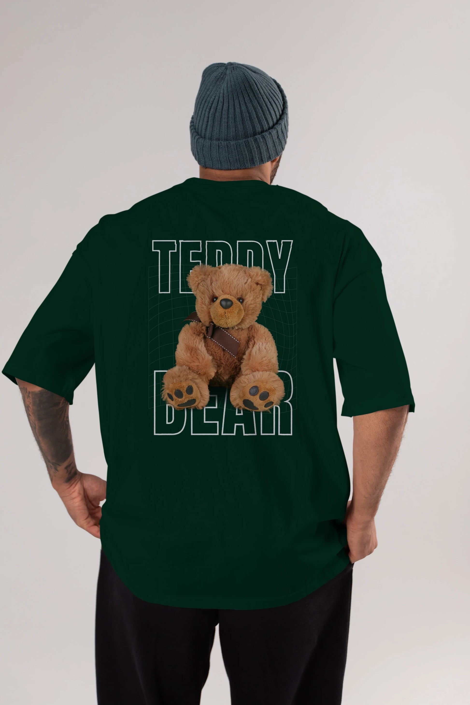 Teddy Bear Yazılı Arka Baskılı Oversize t-shirt Erkek Kadın Unisex %100 Pamuk