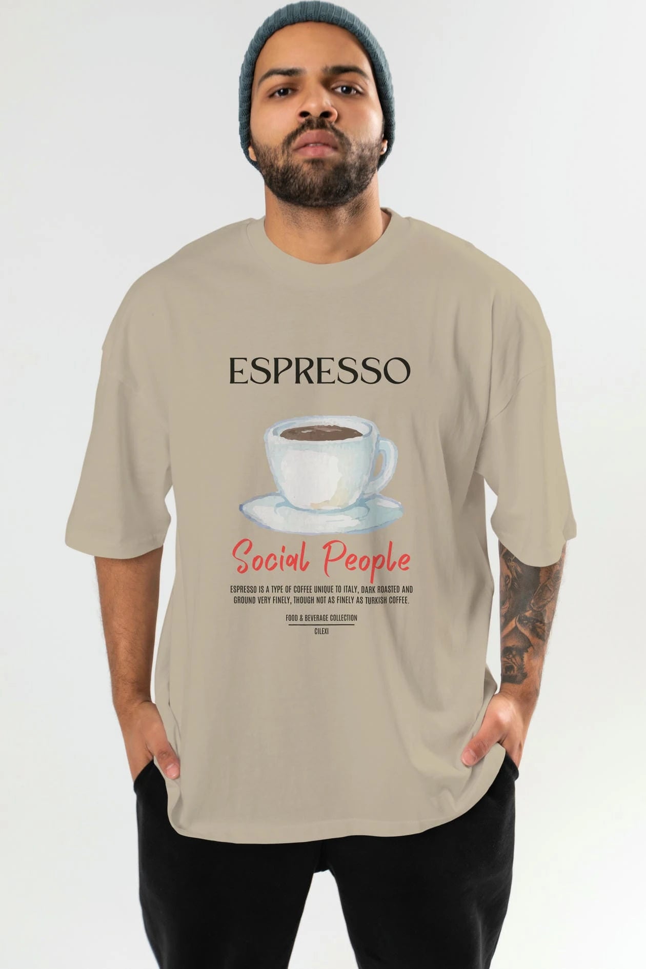 Espresso Kokteyl Serisi ön Baskılı Oversize t-shirt Erkek Kadın %100 Pamuk Bisiklet Yaka tişort
