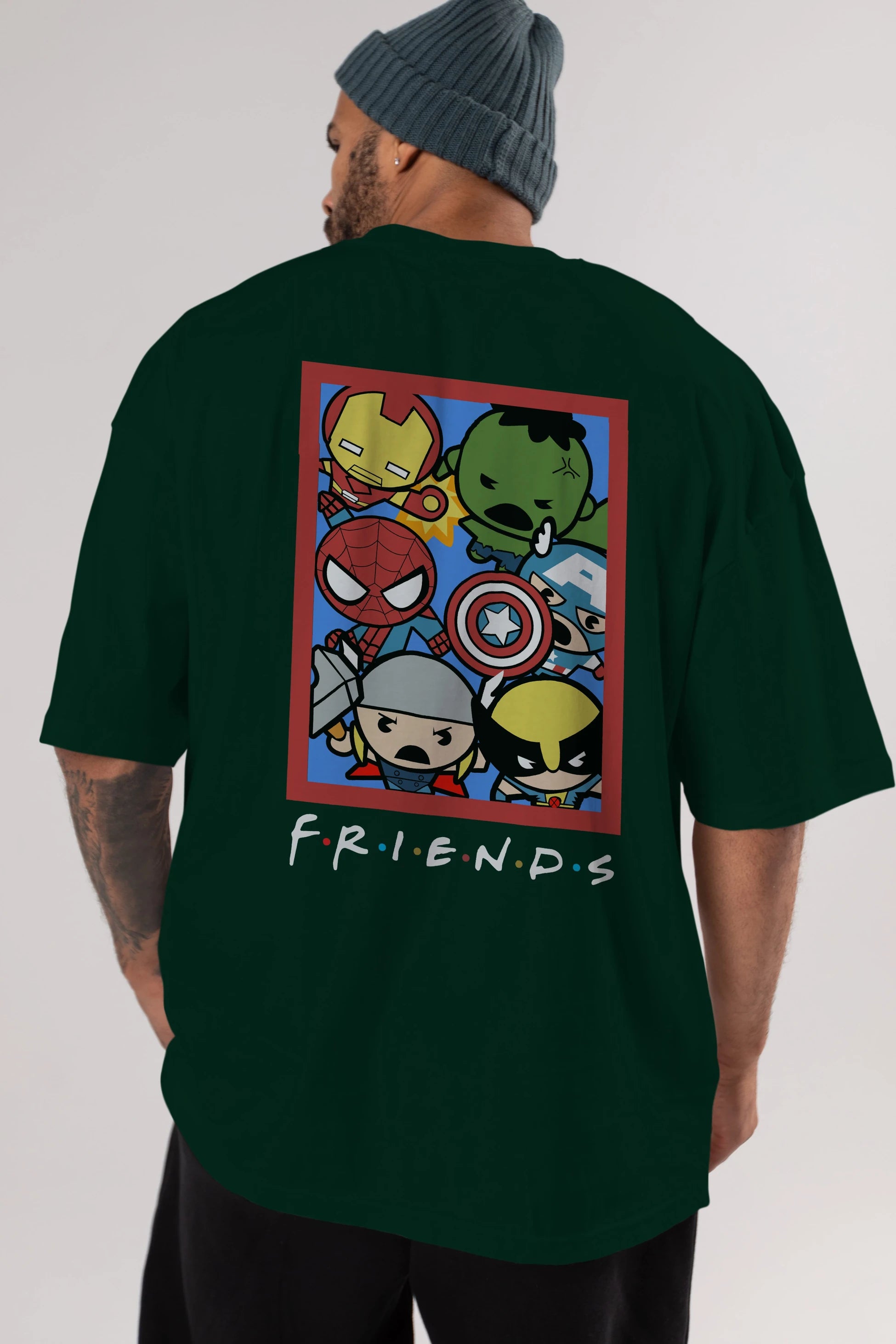 Friends Avenger Arka Baskılı Oversize t-shirt Erkek Kadın Unisex %100 Pamuk Bisiklet Yaka tişort