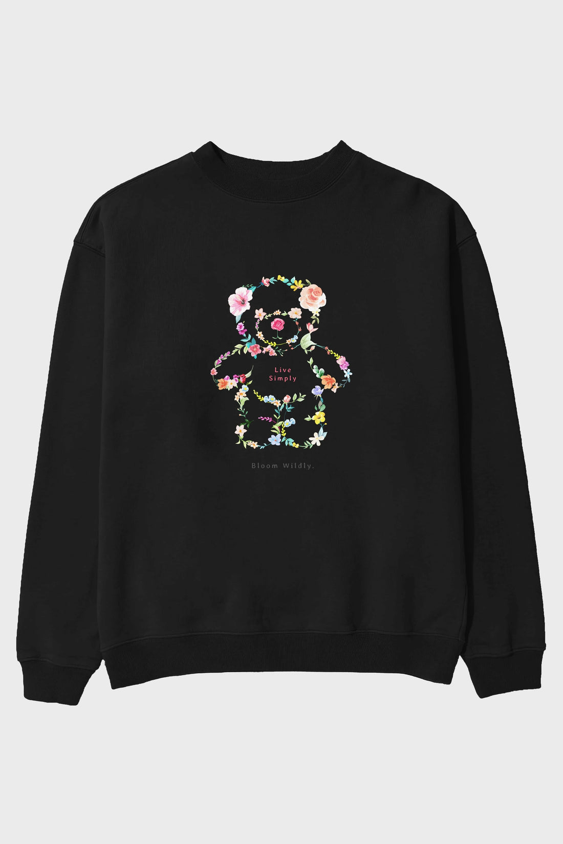 Teddy Bear Flowers Ön Baskılı Oversize Sweatshirt Erkek Kadın Unisex