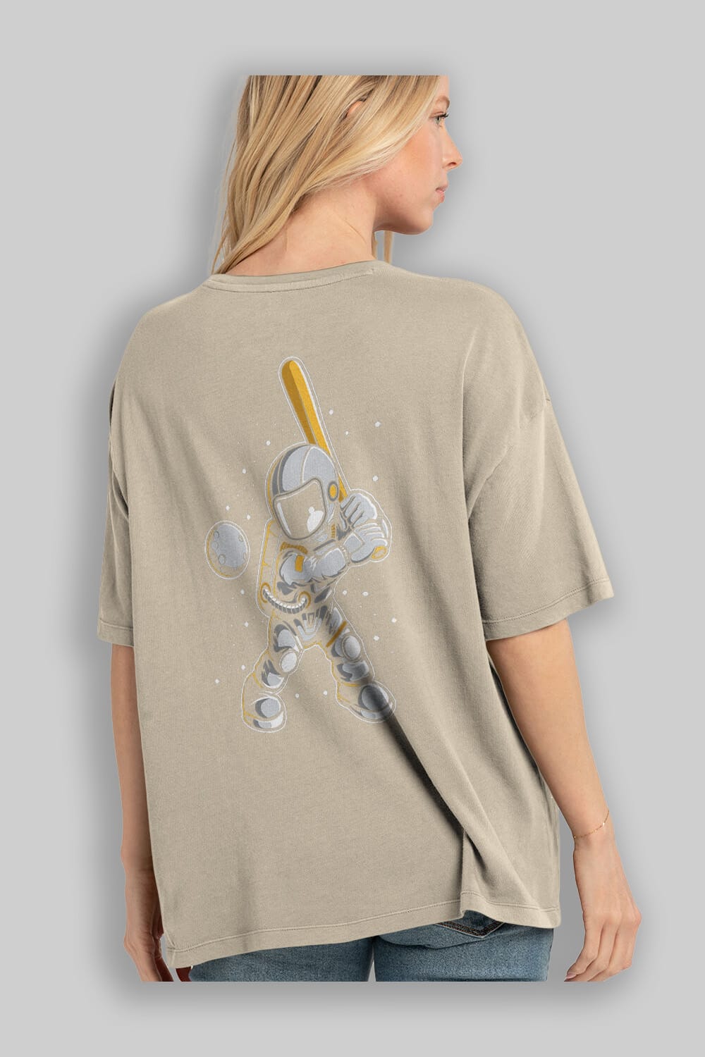 Astronaut Baseball Arka Baskılı Oversize t-shirt Erkek Kadın Unisex