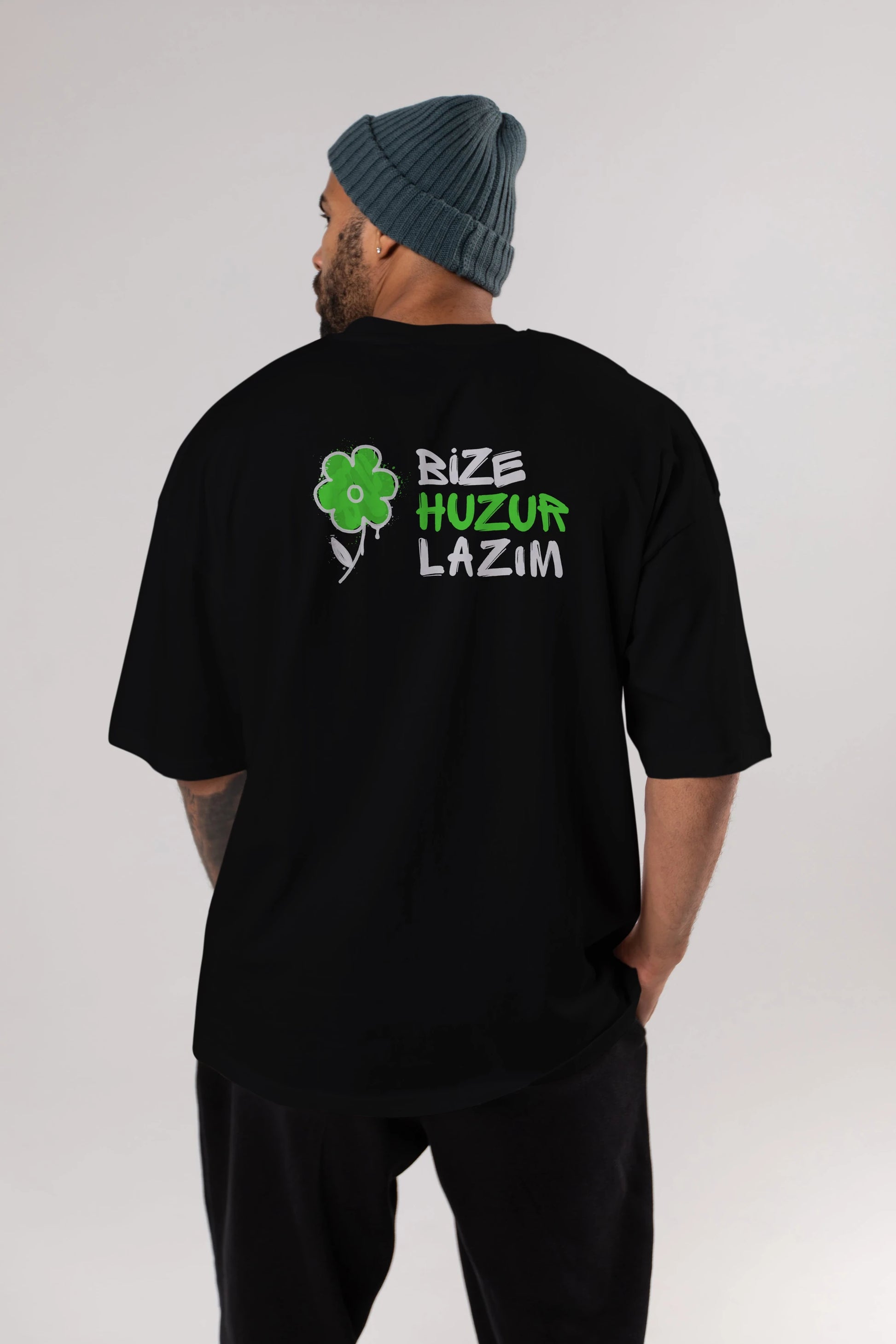 Bize Huzur Lazım Arka Baskılı Oversize t-shirt Erkek Kadın Unisex
