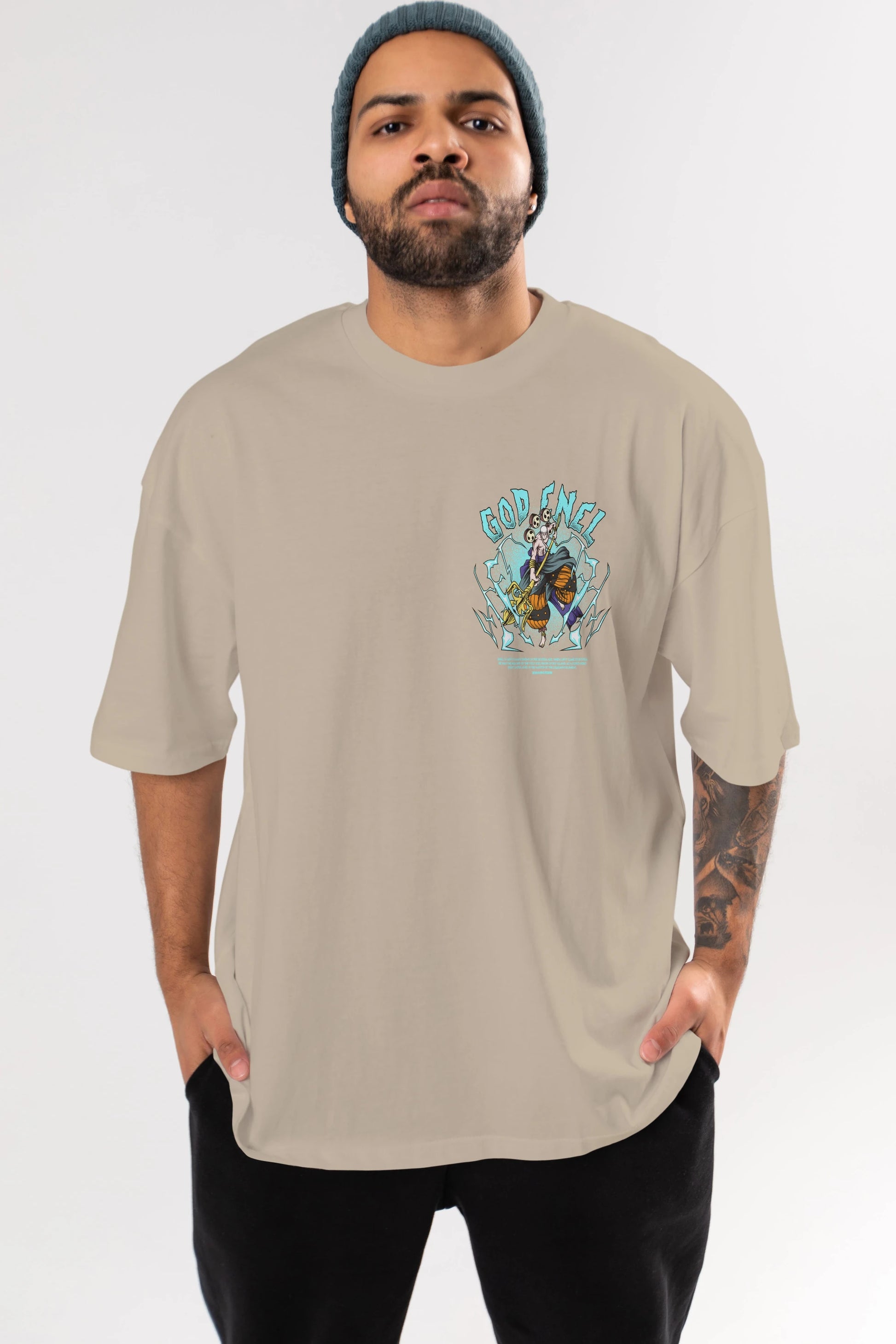 Eneru Ön Sol Baskılı Oversize t-shirt Erkek Kadın Unisex %100 Pamuk Bisiklet Yaka tişort
