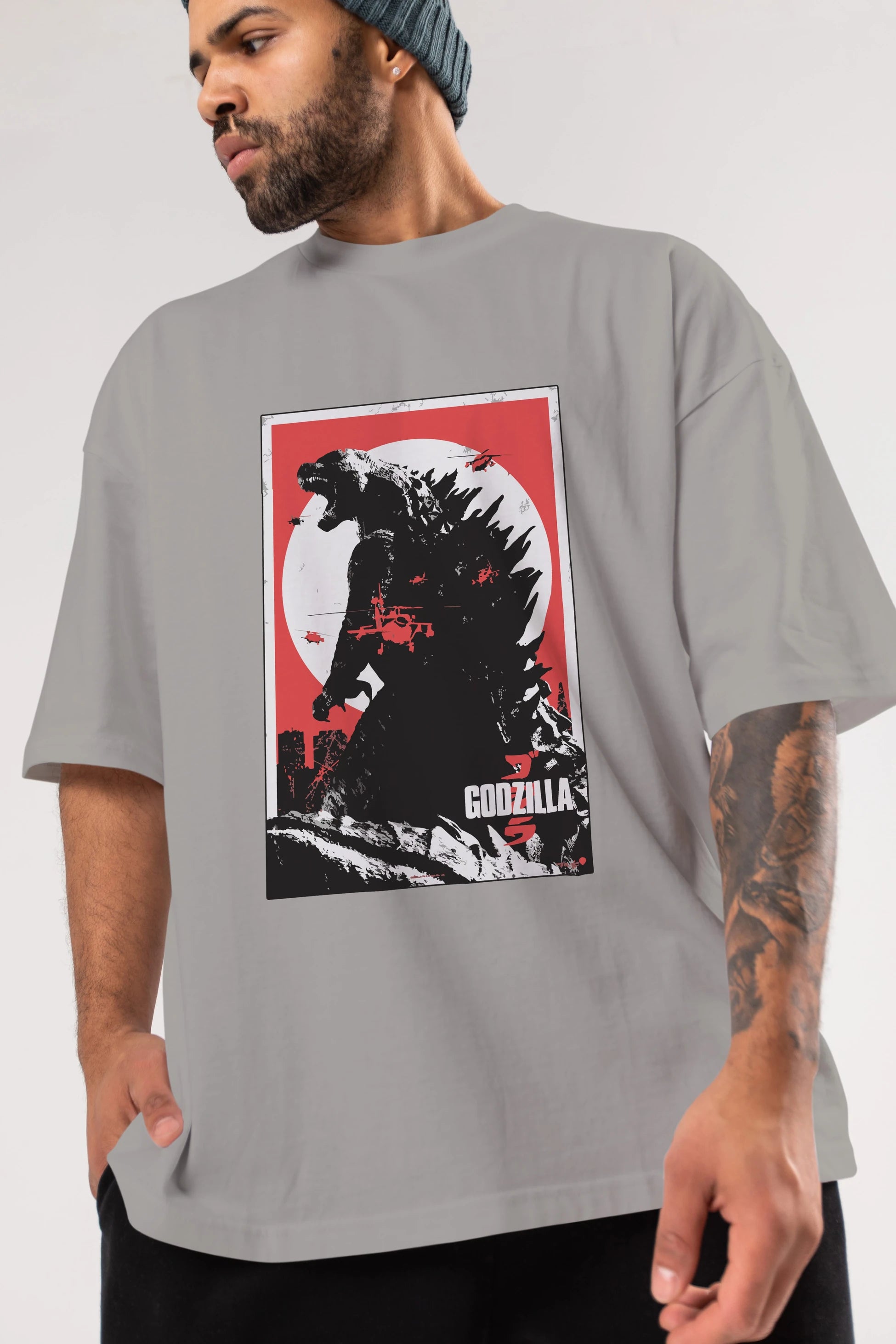 Godzilla (2) Ön Baskılı Oversize t-shirt Erkek Kadın Unisex %100 Pamuk Bisiklet Yaka tişort