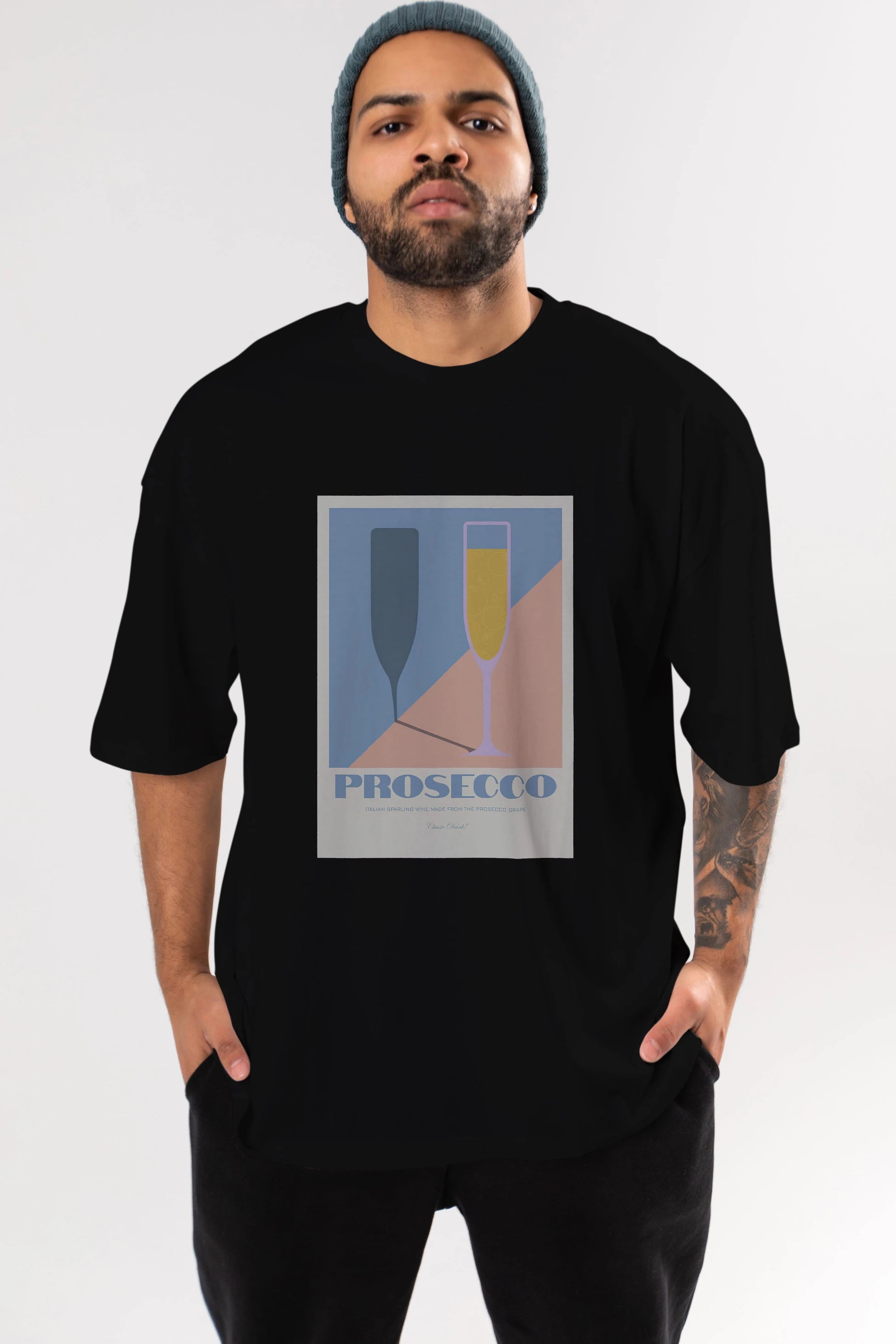 Prosecco Ön Baskılı Oversize t-shirt Erkek Kadın Unisex %100 Pamuk Bisiklet Yaka tişort