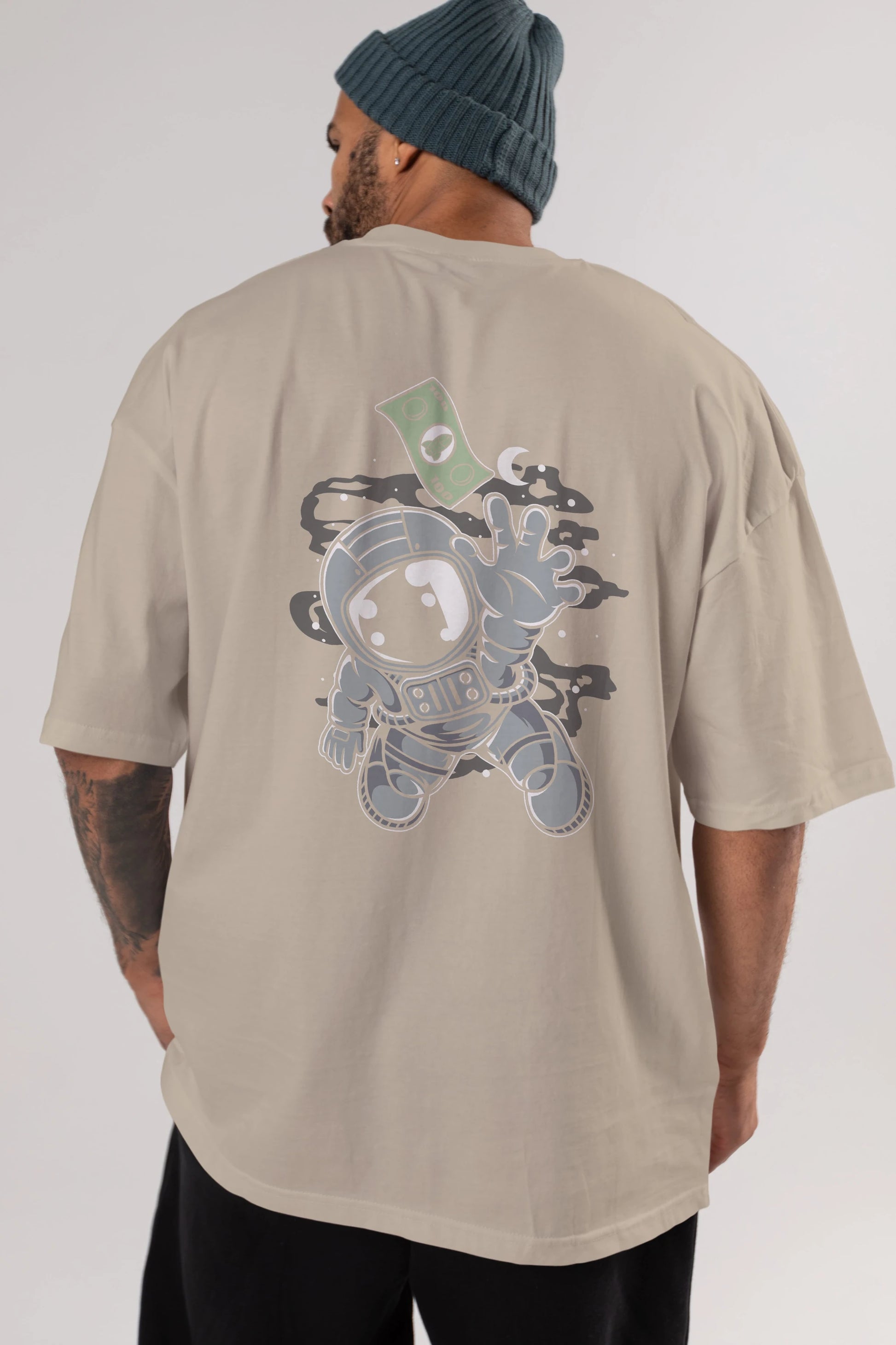 Astronaut Dollar Arka Baskılı Oversize t-shirt Erkek Kadın Unisex