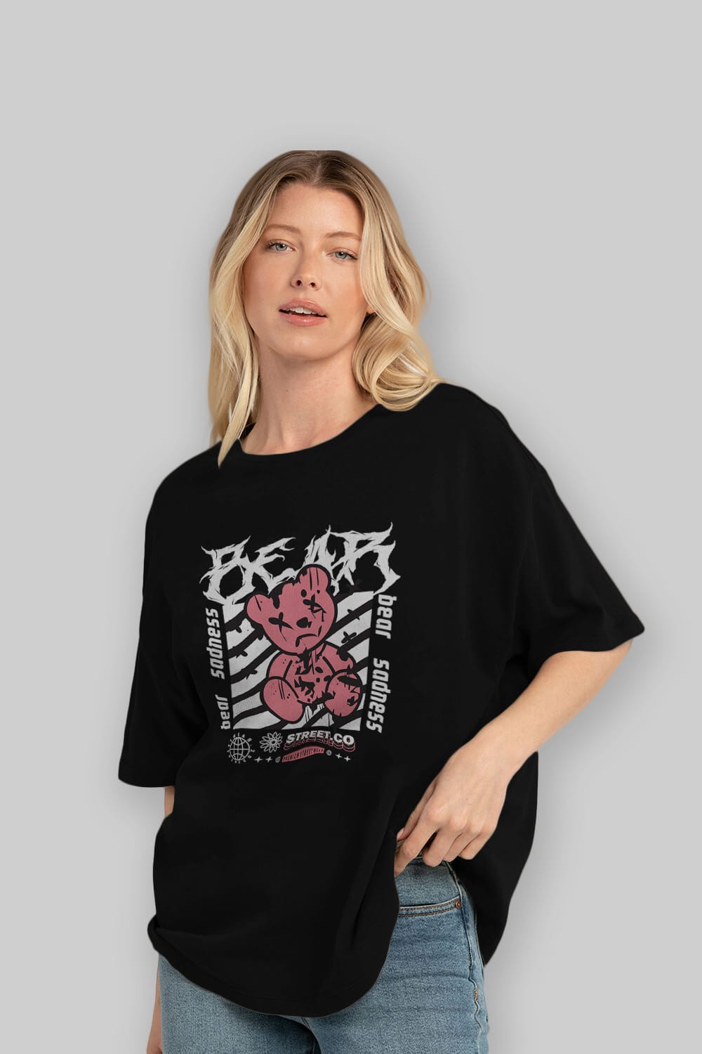 Bear Sadness Ön Baskılı Oversize t-shirt Erkek Kadın Unisex