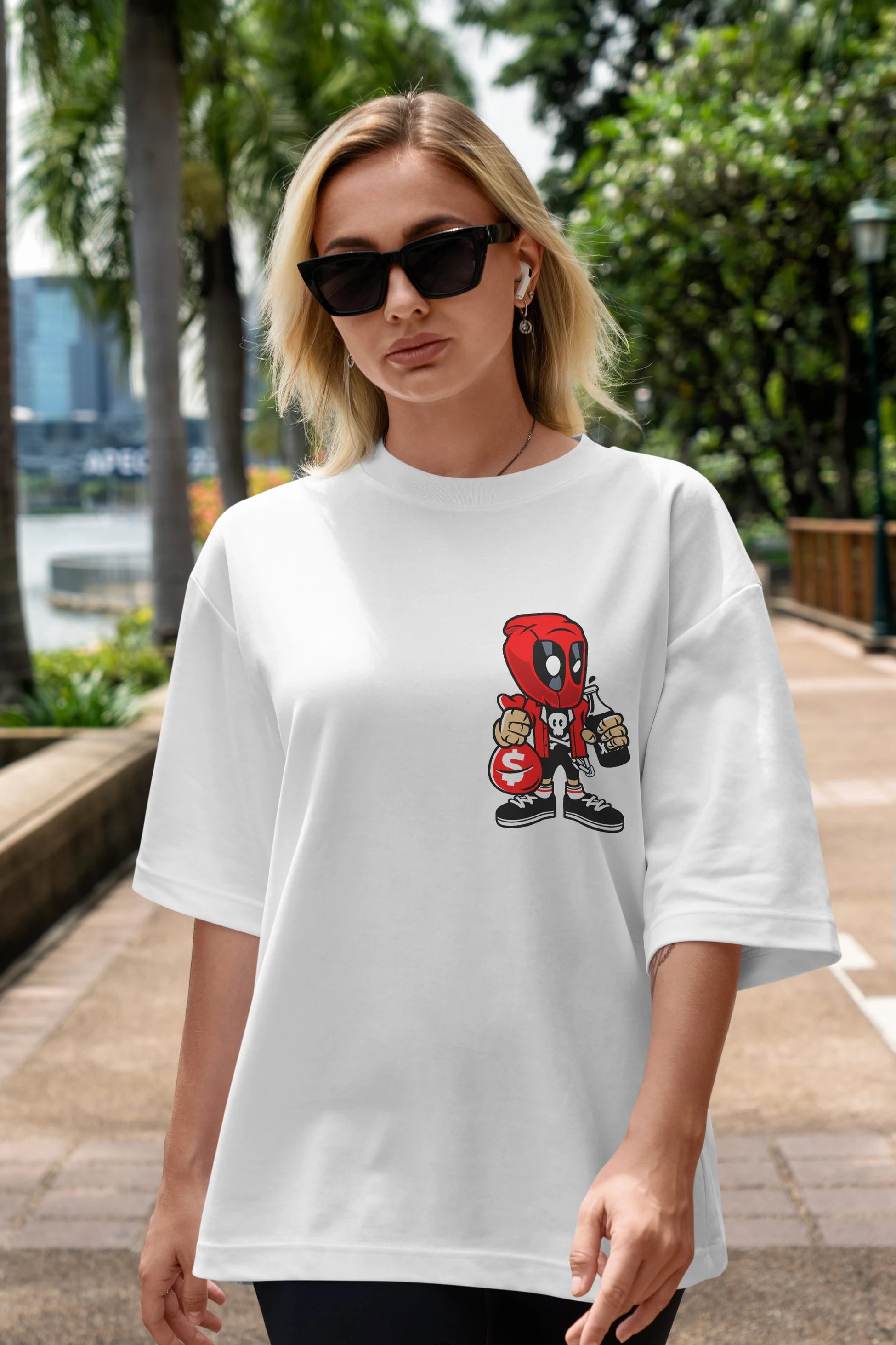 Deadpool (20) Ön Sol Baskılı Oversize t-shirt Erkek Kadın Unisex %100 Pamuk Bisiklet Yaka tişort