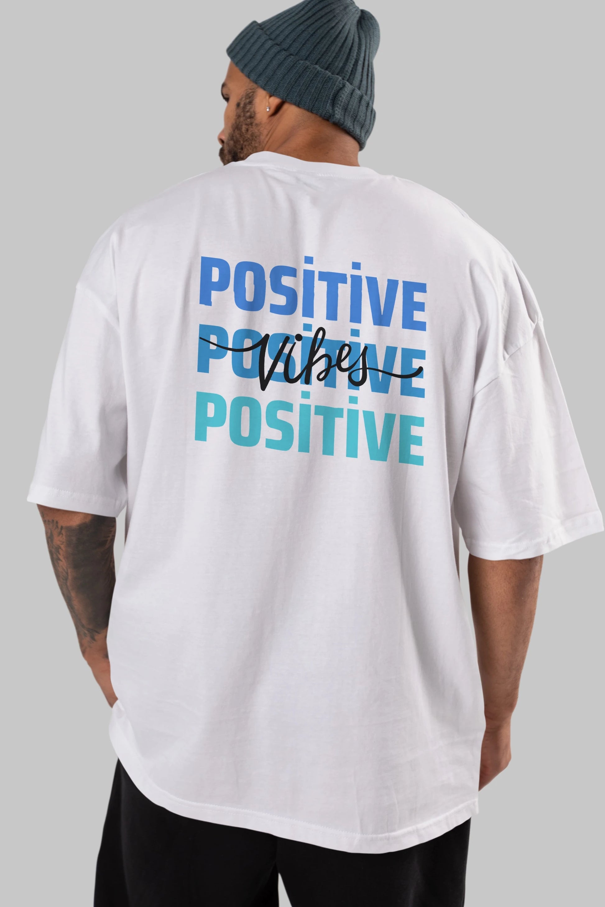 Positive Vibes 2 Arka Baskılı Oversize t-shirt Erkek Kadın Unisex
