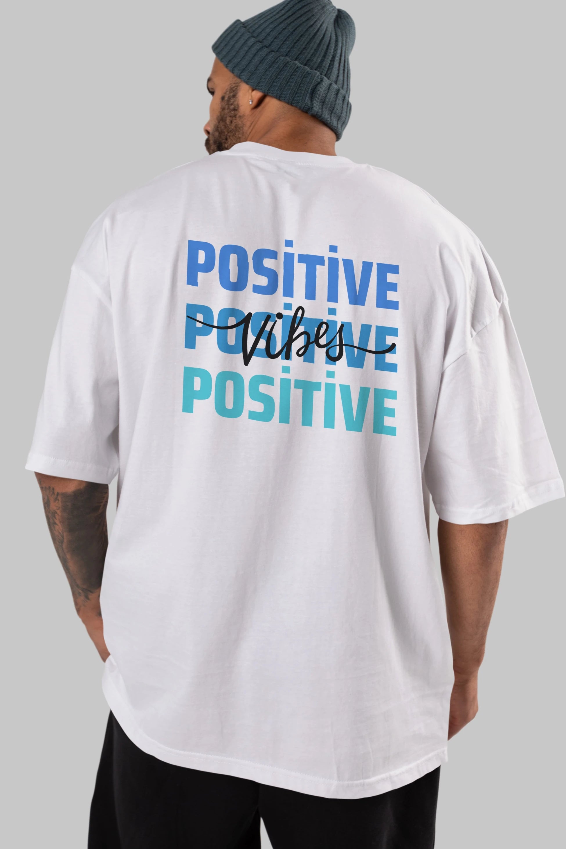 Positive Vibes 2 Arka Baskılı Oversize t-shirt Erkek Kadın Unisex