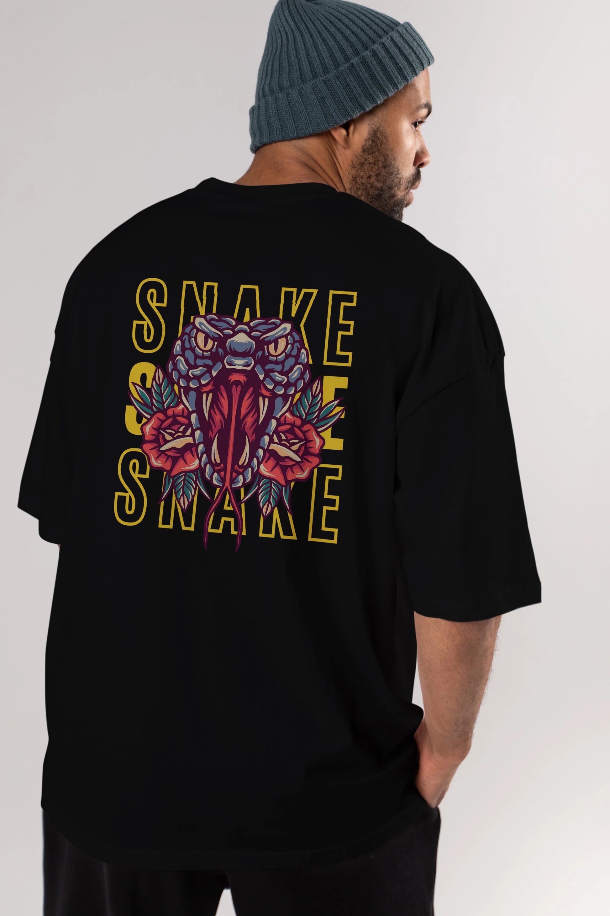 Snake Arka Baskılı Oversize t-shirt Erkek Kadın Unisex