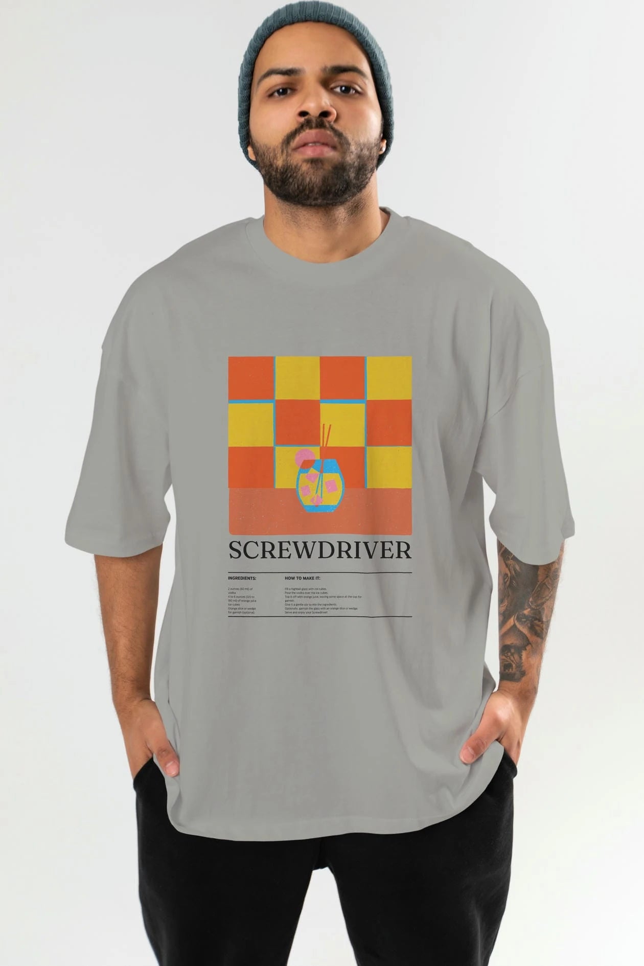 Screwdriver Kokteyl Ön Baskılı Oversize t-shirt Erkek Kadın %100 Pamuk Bisiklet Yaka tişort