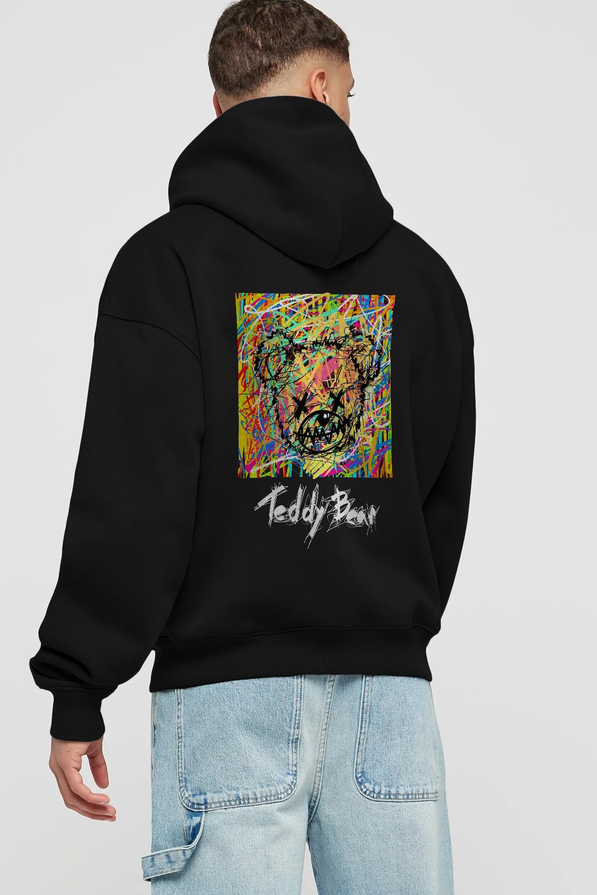 Teddy Bear 3 Arka Baskılı Hoodie Oversize Kapüşonlu Sweatshirt Erkek Kadın Unisex