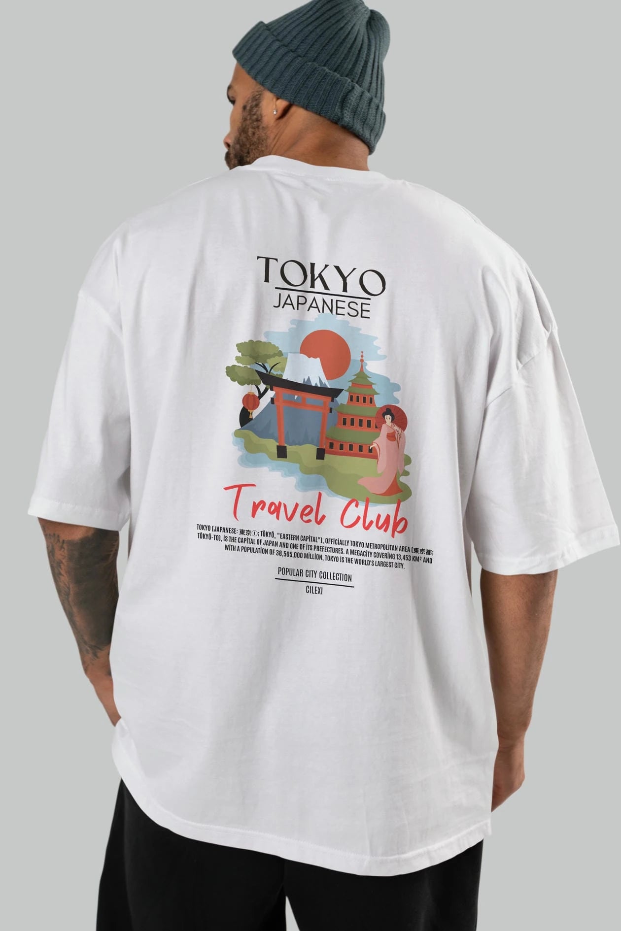 Tokyo Japanese Arka Baskılı Oversize t-shirt Erkek Kadın Pamuk Bisiklet Yaka tişort