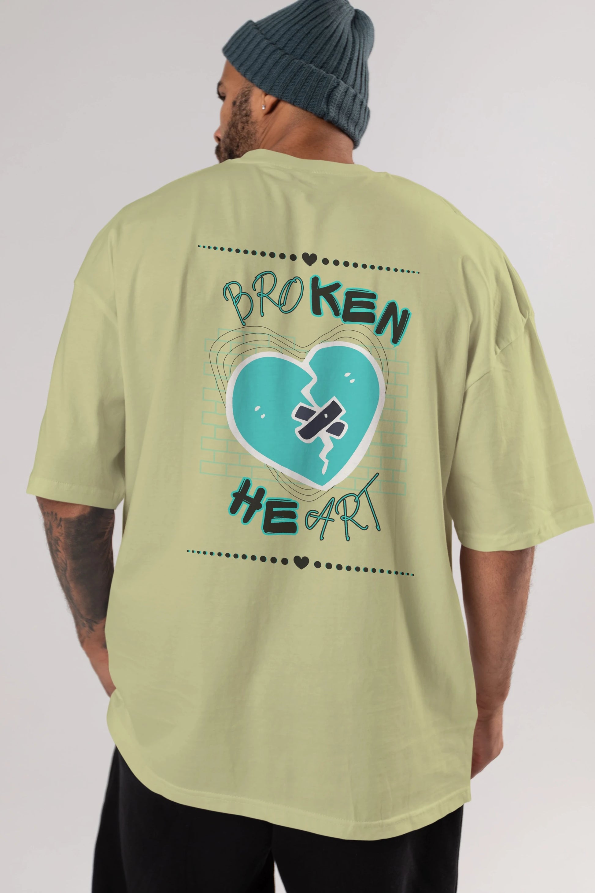 Broken Heart Yazılı Arka Baskılı Oversize t-shirt Erkek Kadın Unisex
