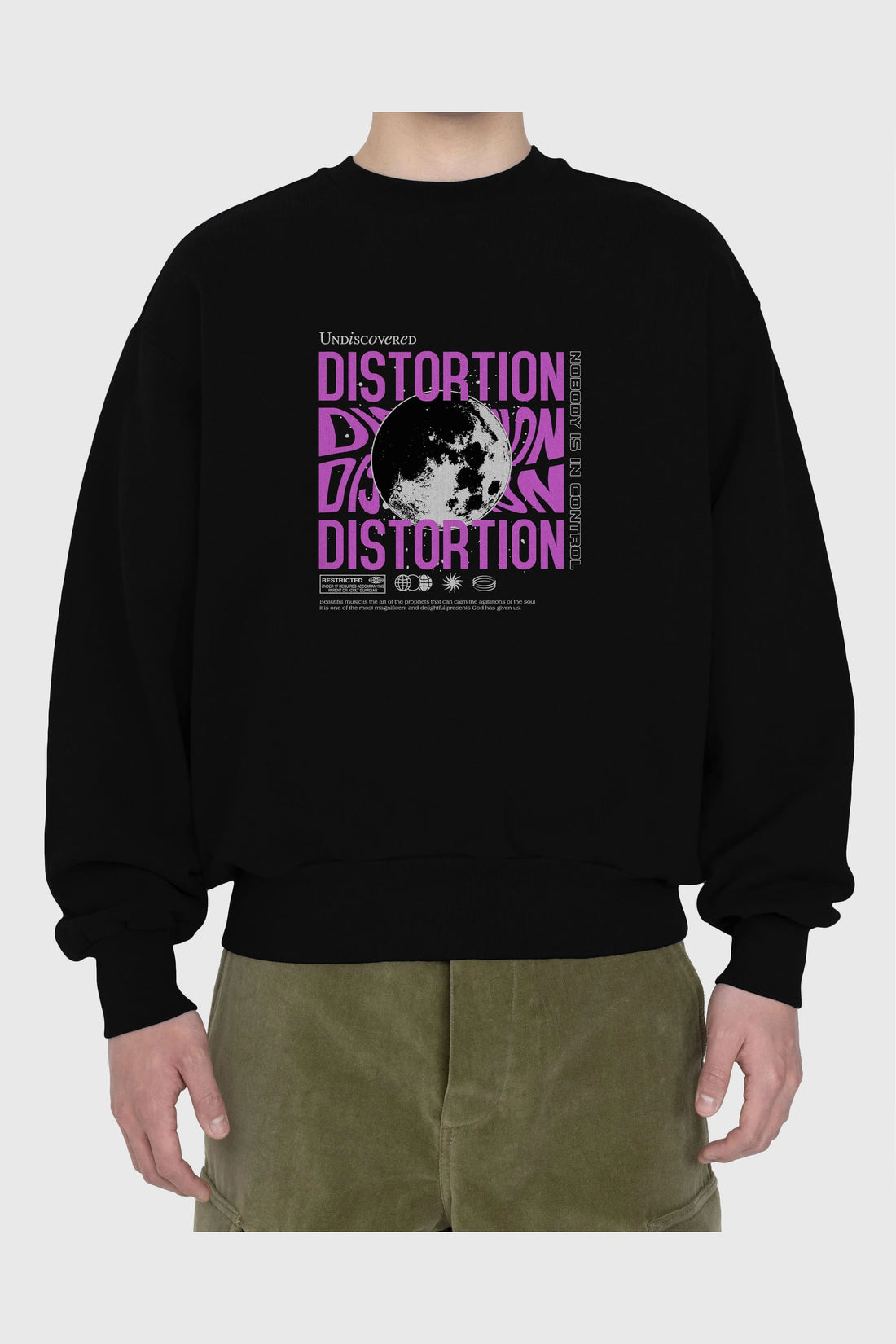 Distortion Ön Baskılı Oversize Sweatshirt Erkek Kadın Unisex