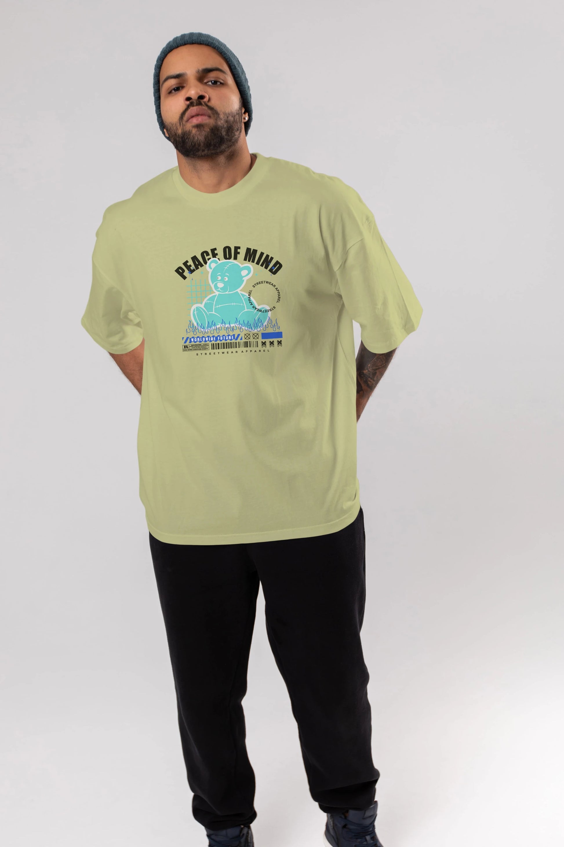 Teddy Bear Peace of Mind Ön Baskılı Oversize t-shirt Erkek Kadın Unisex