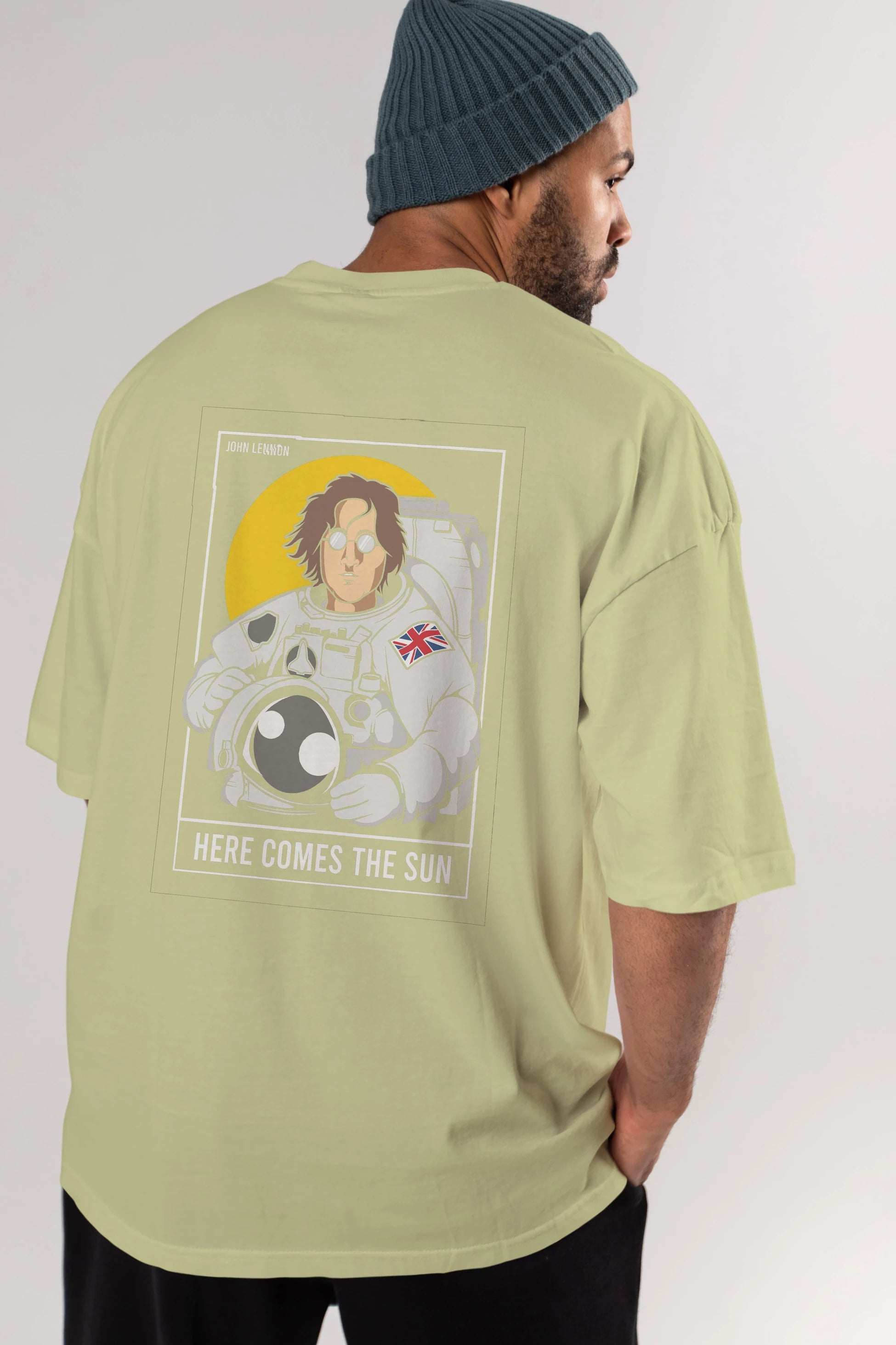 John Lennon Astronot Arka Baskılı Oversize t-shirt Erkek Kadın Unisex %100 Pamuk tişort