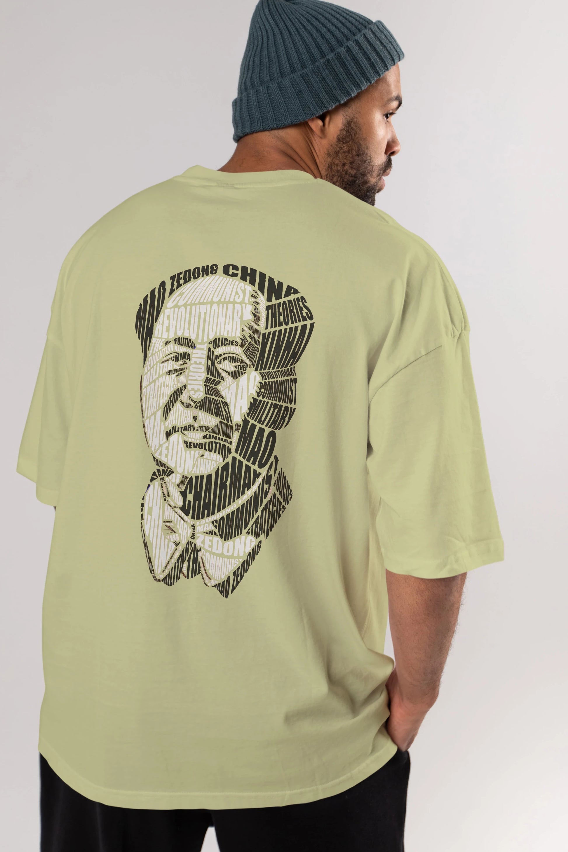 Mao Zedong Calligram Arka Baskılı Oversize t-shirt %100 pamuk Erkek Kadın Unisex