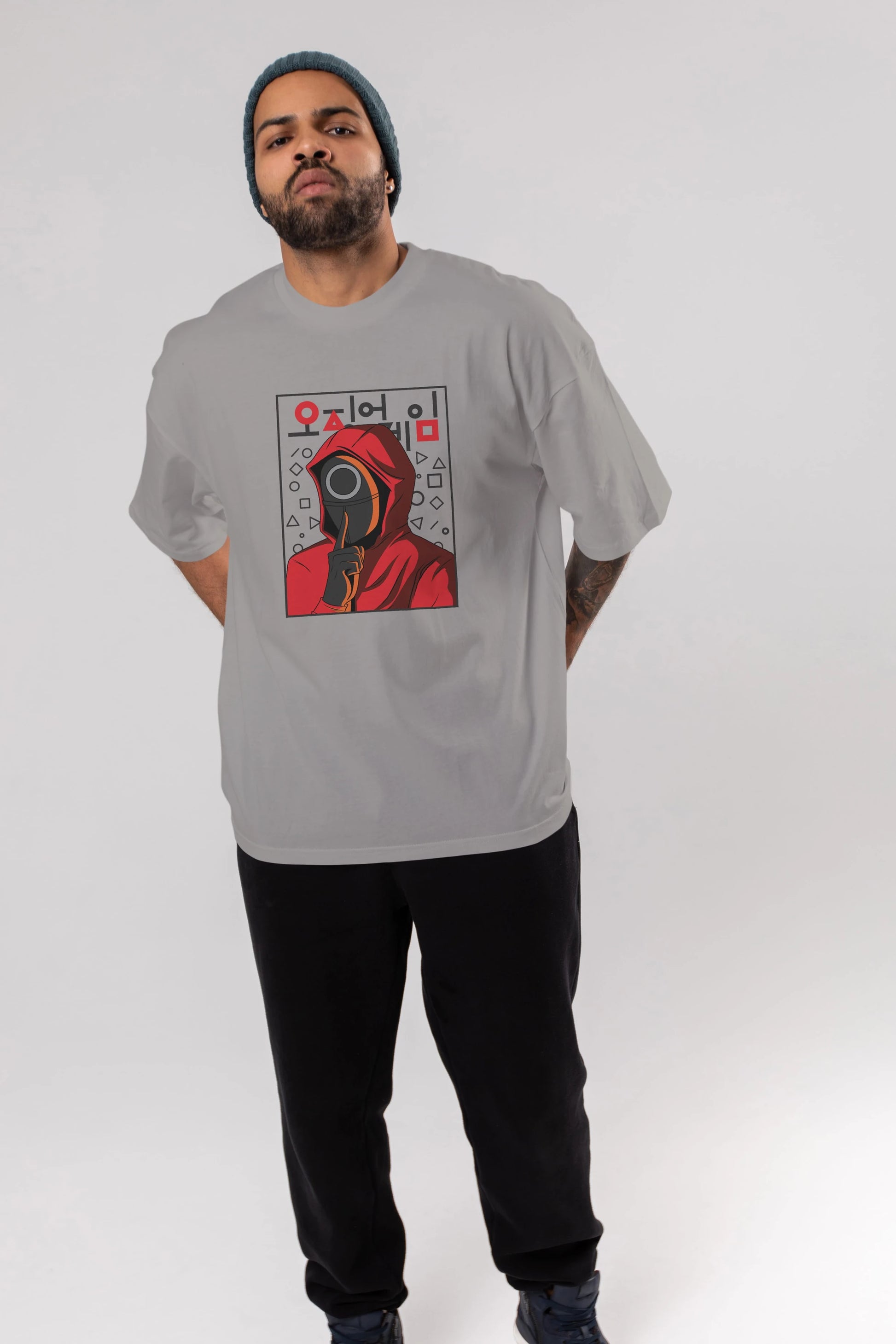 Squid Game (5) Ön Baskılı Oversize t-shirt Erkek Kadın Unisex %100 Pamuk Bisiklet Yaka tişort