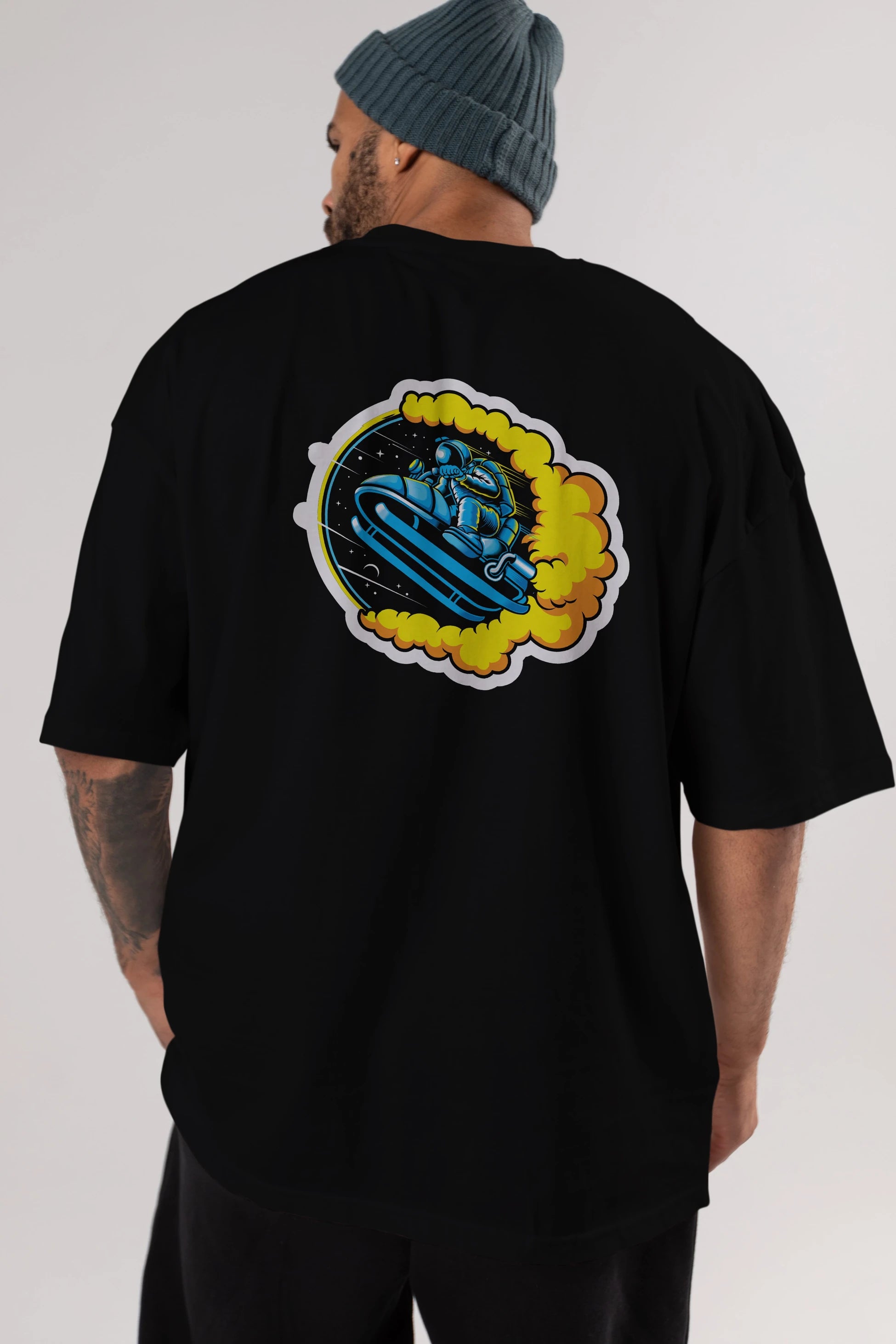 Astrojump with Snowmobile Sticker Arka Baskılı Oversize t-shirt Erkek Kadın Unisex