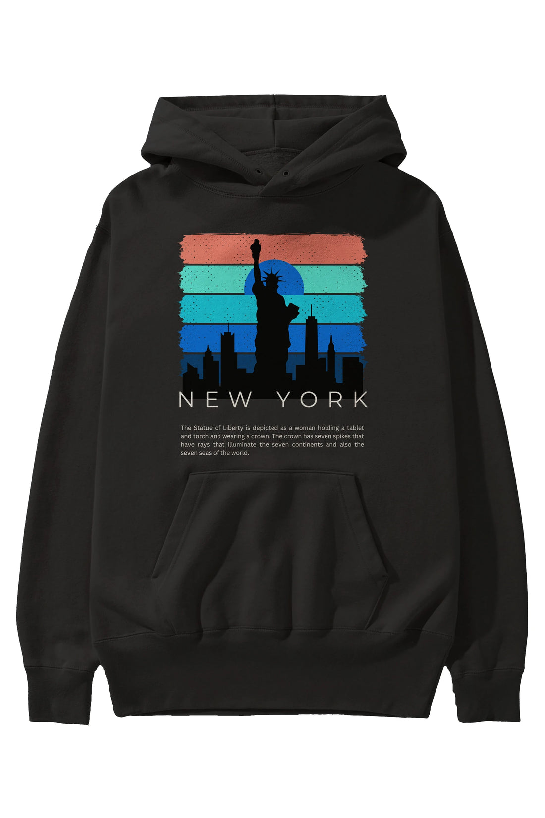 New York Yazılı Ön Baskılı Oversize Hoodie Kapüşonlu Sweatshirt Erkek Kadın Unisex