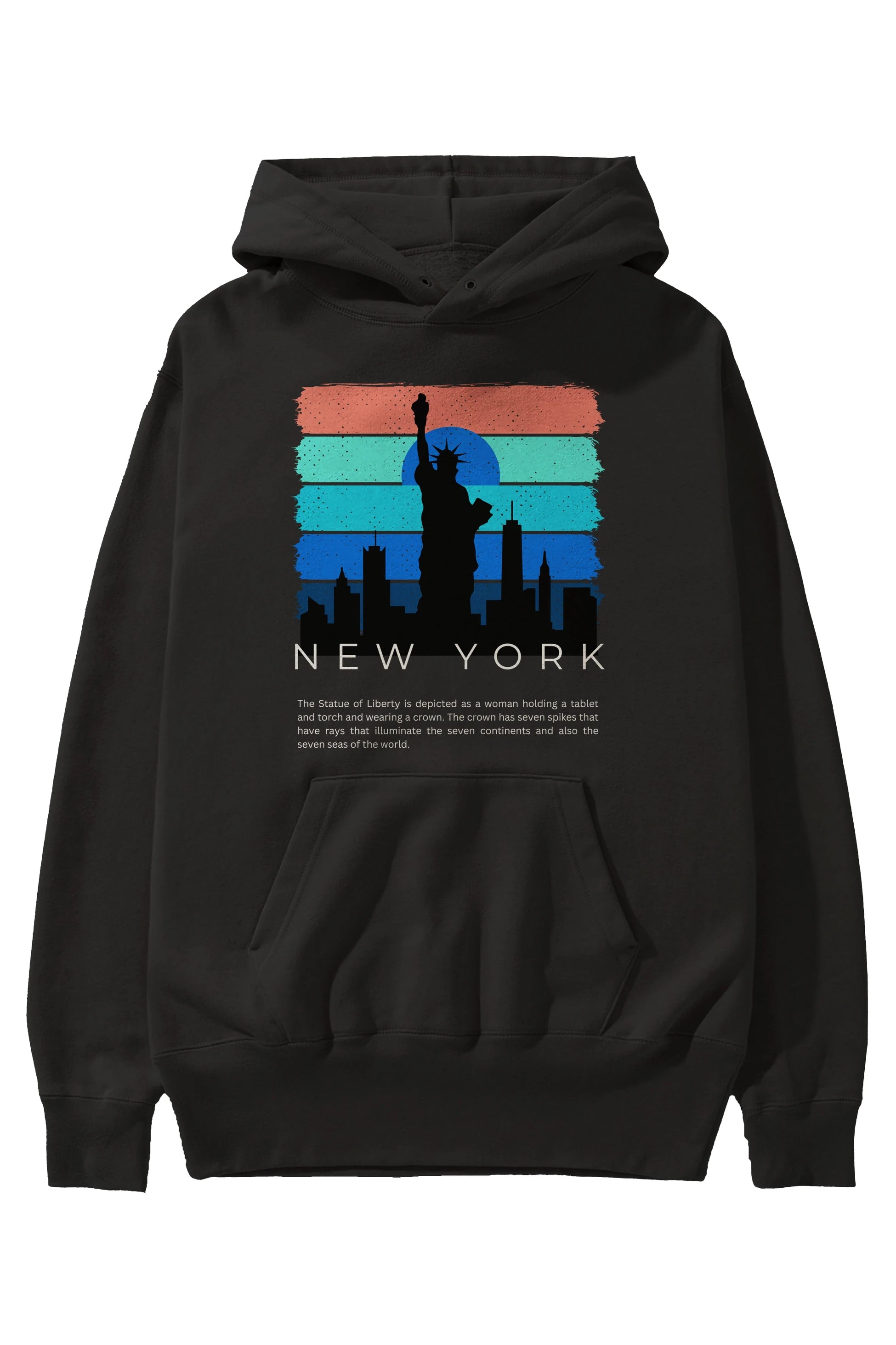 New York Yazılı Ön Baskılı Oversize Hoodie Kapüşonlu Sweatshirt Erkek Kadın Unisex