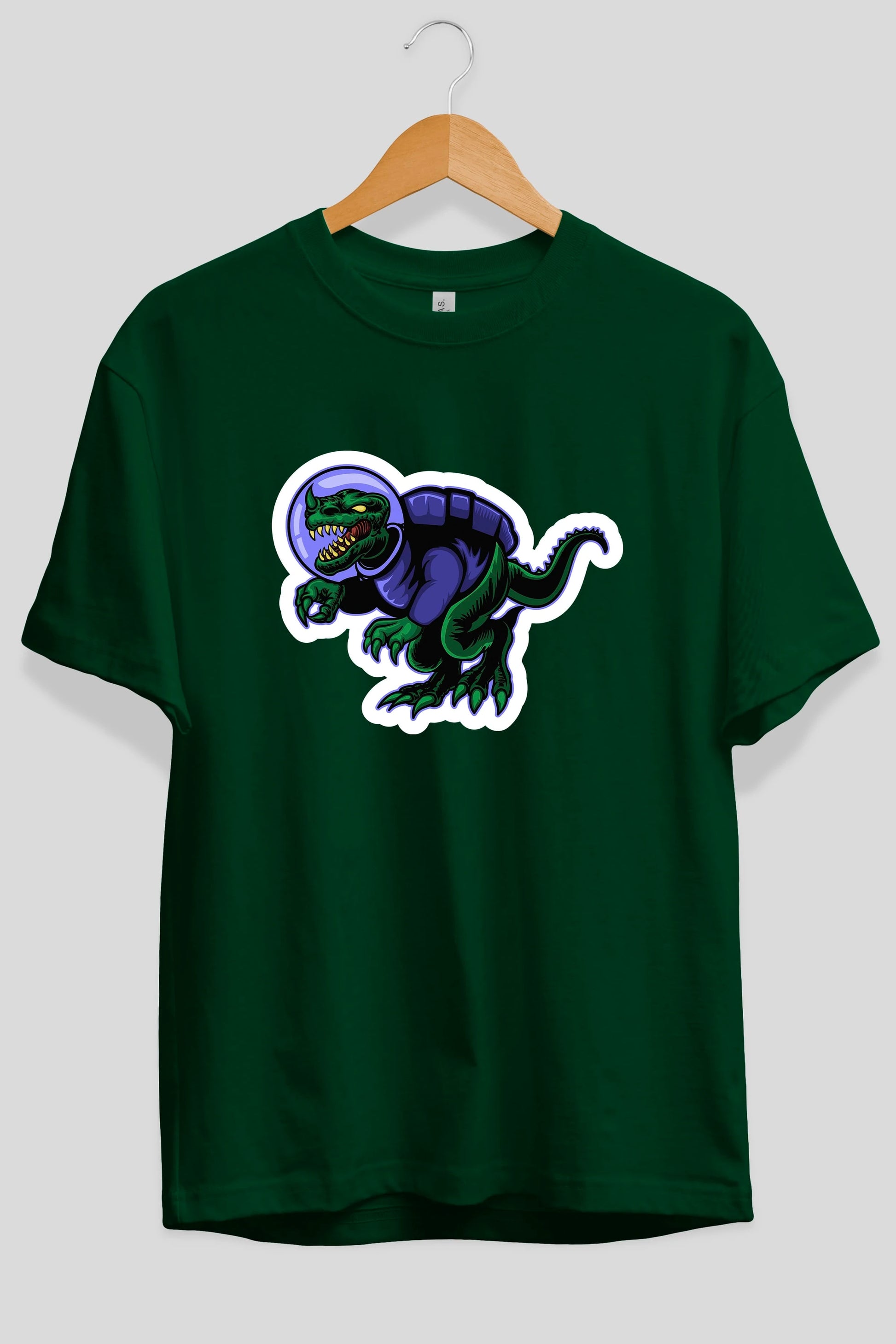 Space Dino Sticker Ön Baskılı Oversize t-shirt Erkek Kadın Unisex