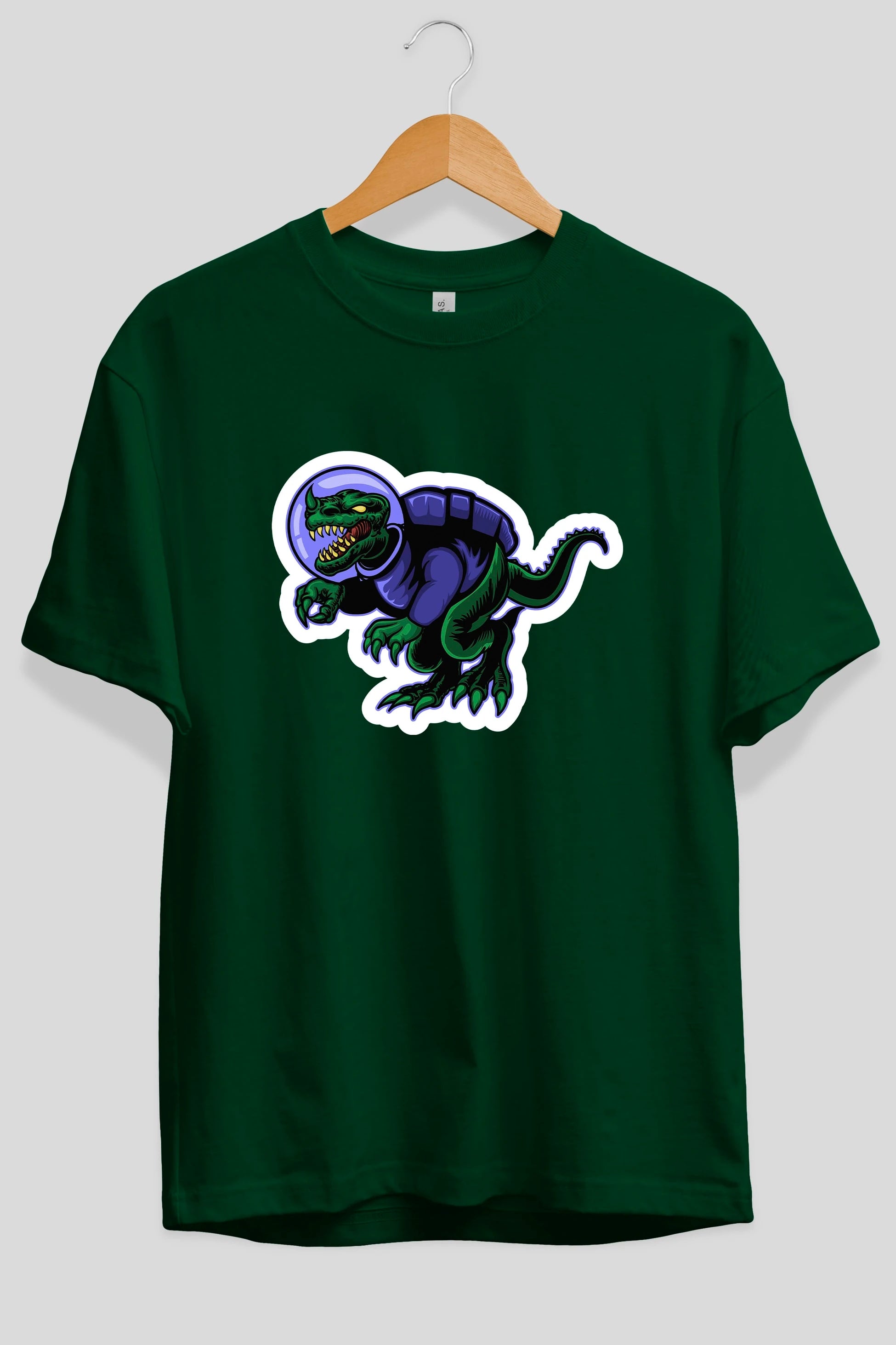 Space Dino Sticker Ön Baskılı Oversize t-shirt Erkek Kadın Unisex