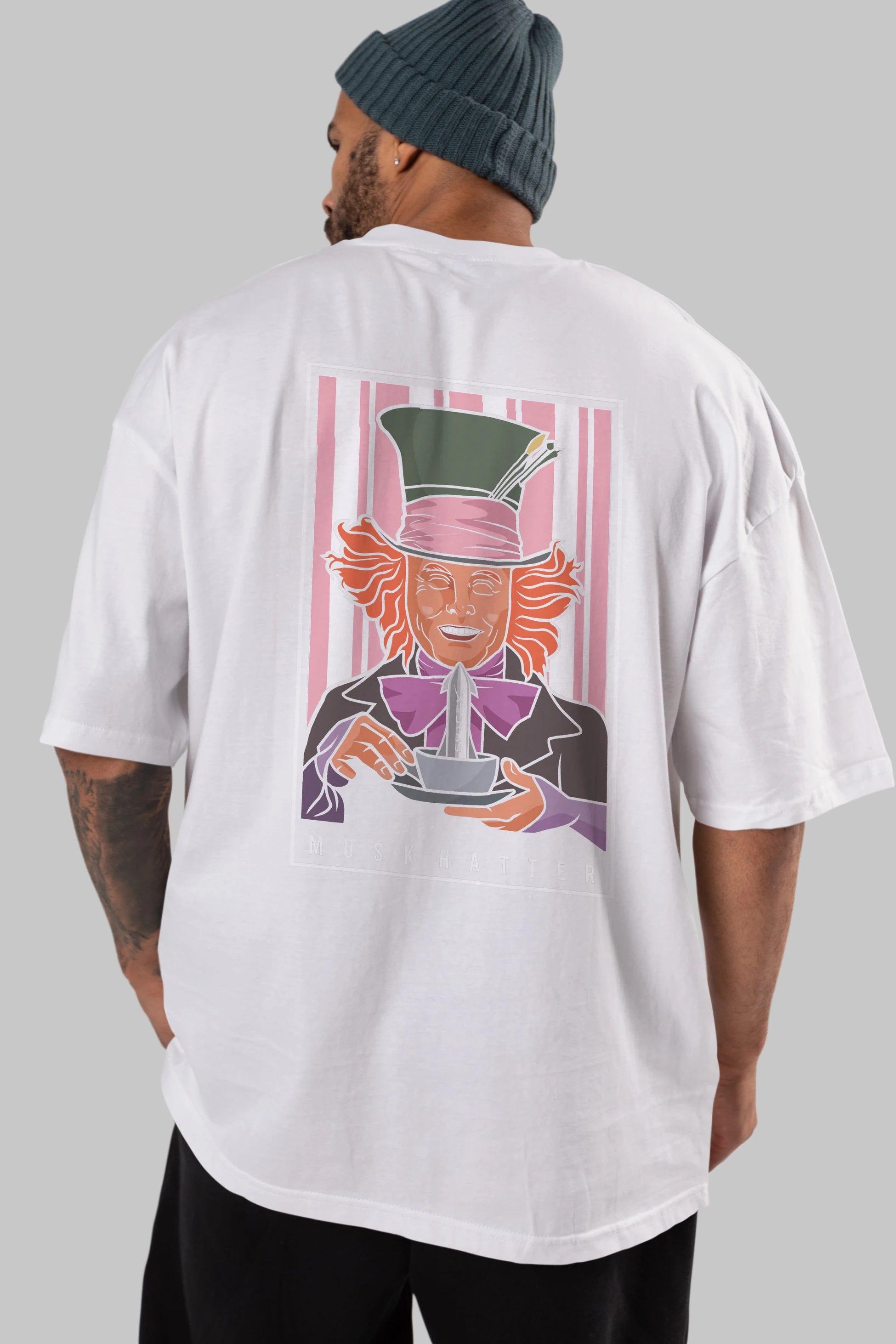 Mad Hatter Elon Musk Arka Baskılı Oversize t-shirt Erkek Kadın Unisex %100 Pamuk tişort