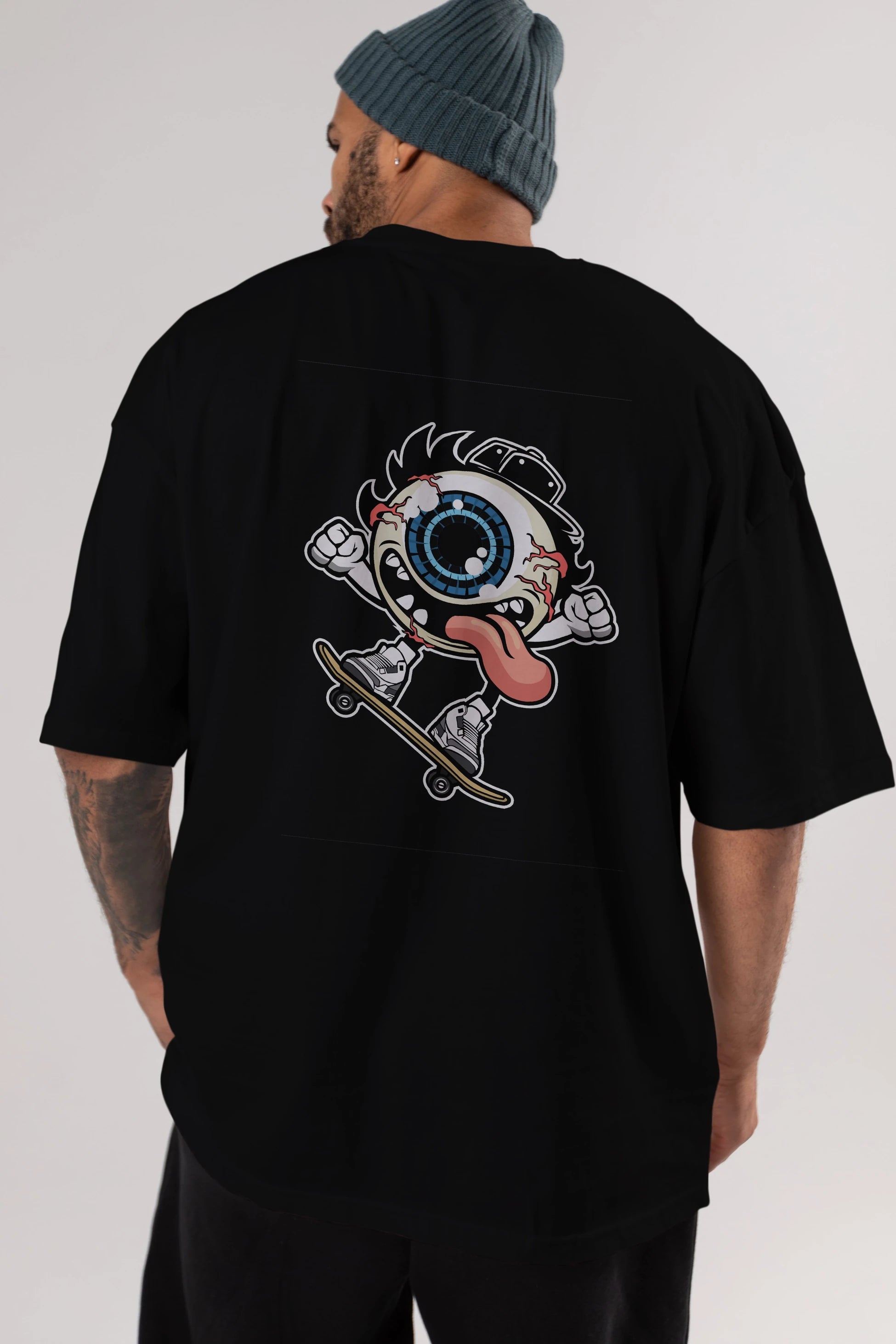 Eye Ball Skater Arka Baskılı Oversize t-shirt Erkek Kadın Unisex %100 Pamuk tişort