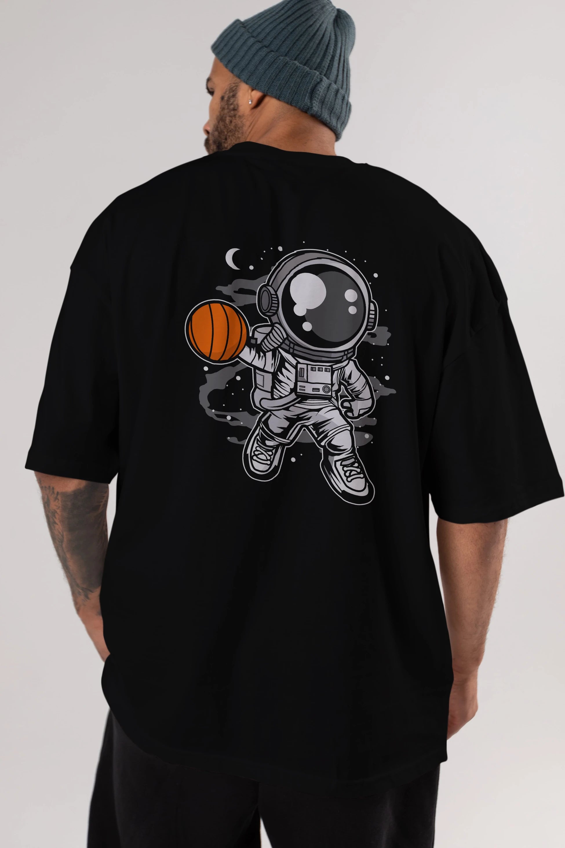 Astronaut Basketball Arka Baskılı Oversize t-shirt Erkek Kadın Unisex