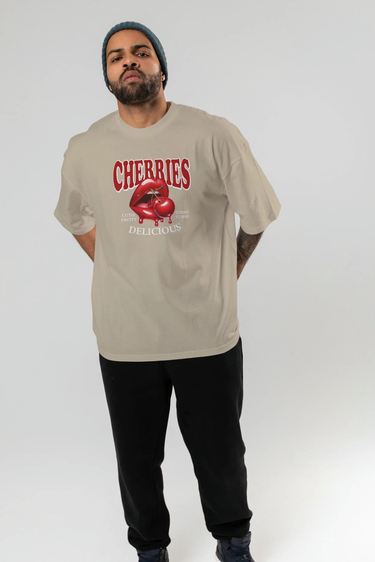 Cherry Cherries 2 Ön Baskılı Oversize t-shirt Erkek Kadın Pamuk Bisiklet Yaka tişort