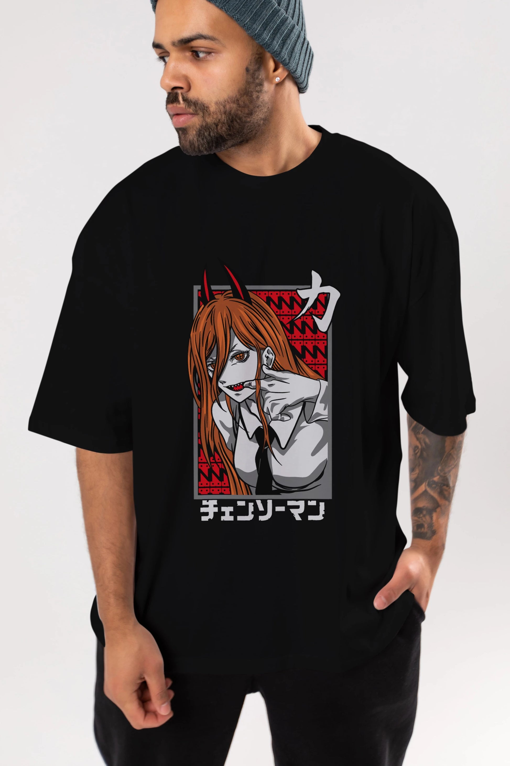 CHAINSAWMAN POWER Anime Ön Baskılı Oversize t-shirt %100 pamuk Erkek Kadın Unisex