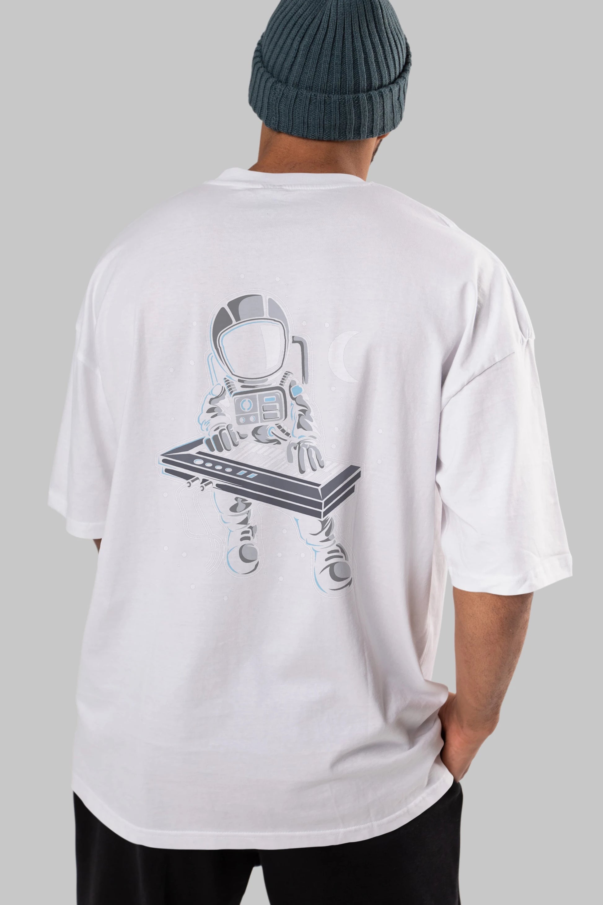 Astronaut Keyboard (2) Arka Baskılı Oversize t-shirt Erkek Kadın Unisex
