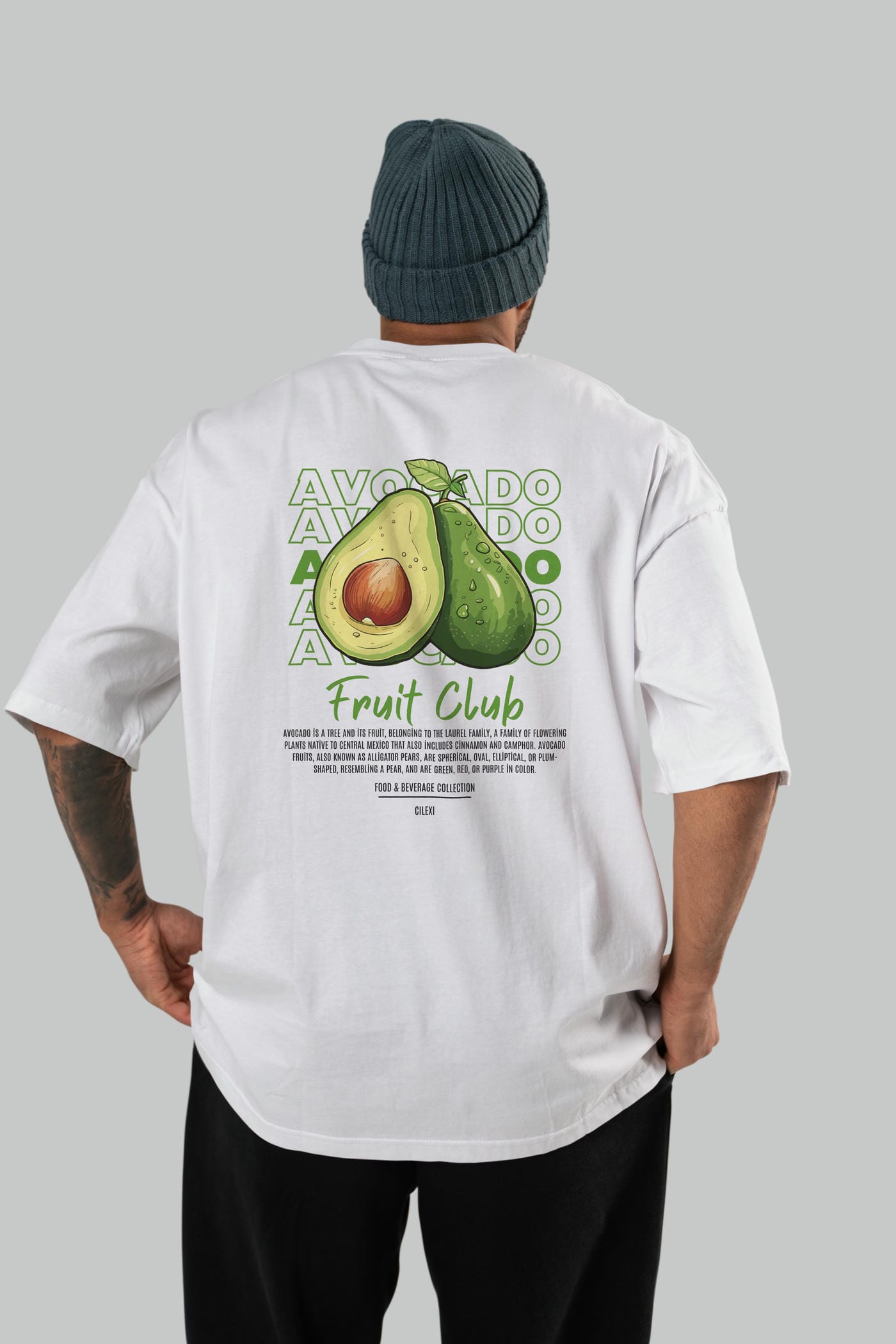 Avocado Arka Baskılı Oversize t-shirt Erkek Kadın Pamuk Bisiklet Yaka tişort