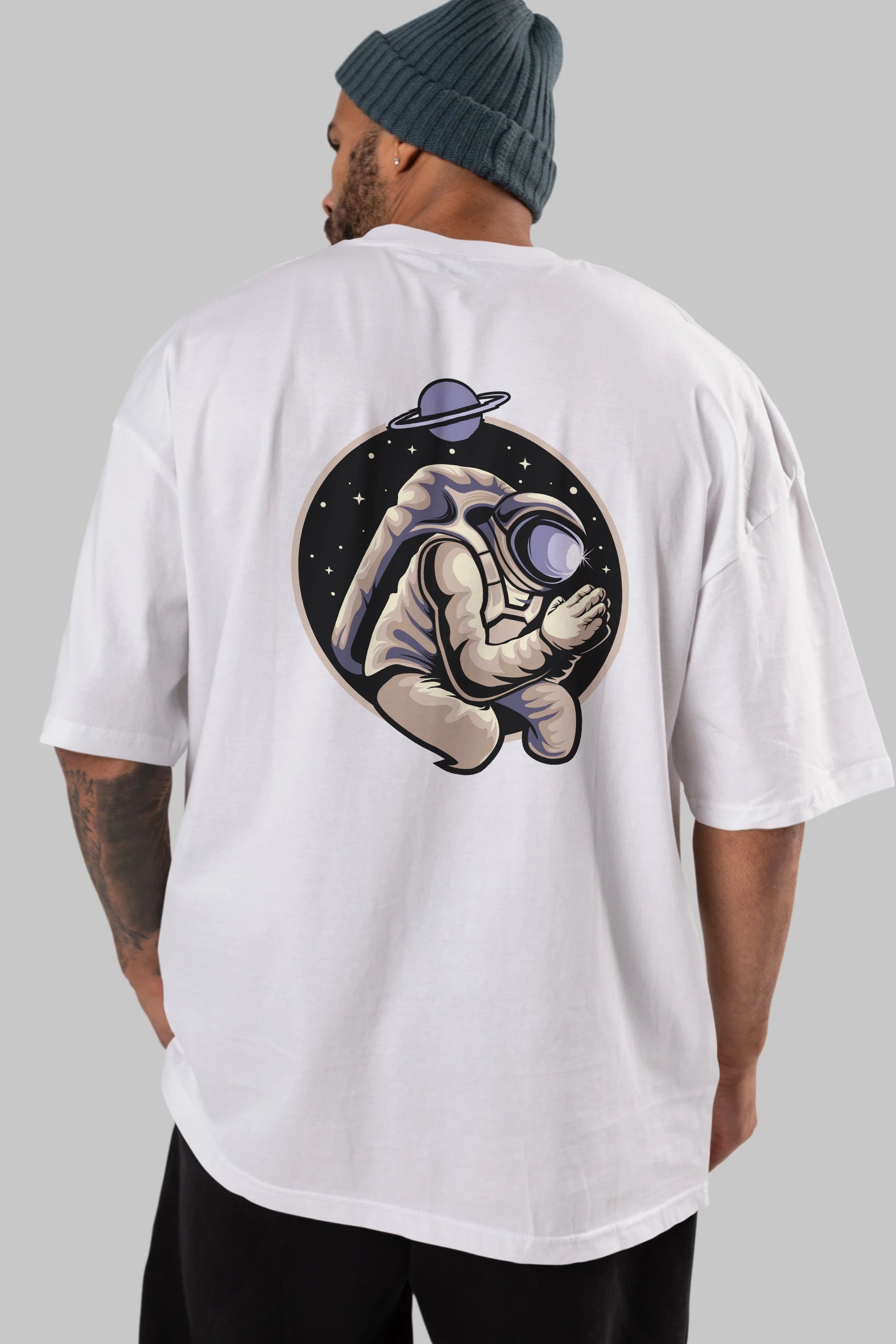 Astronaut Praying Arka Baskılı Oversize t-shirt Erkek Kadın Unisex