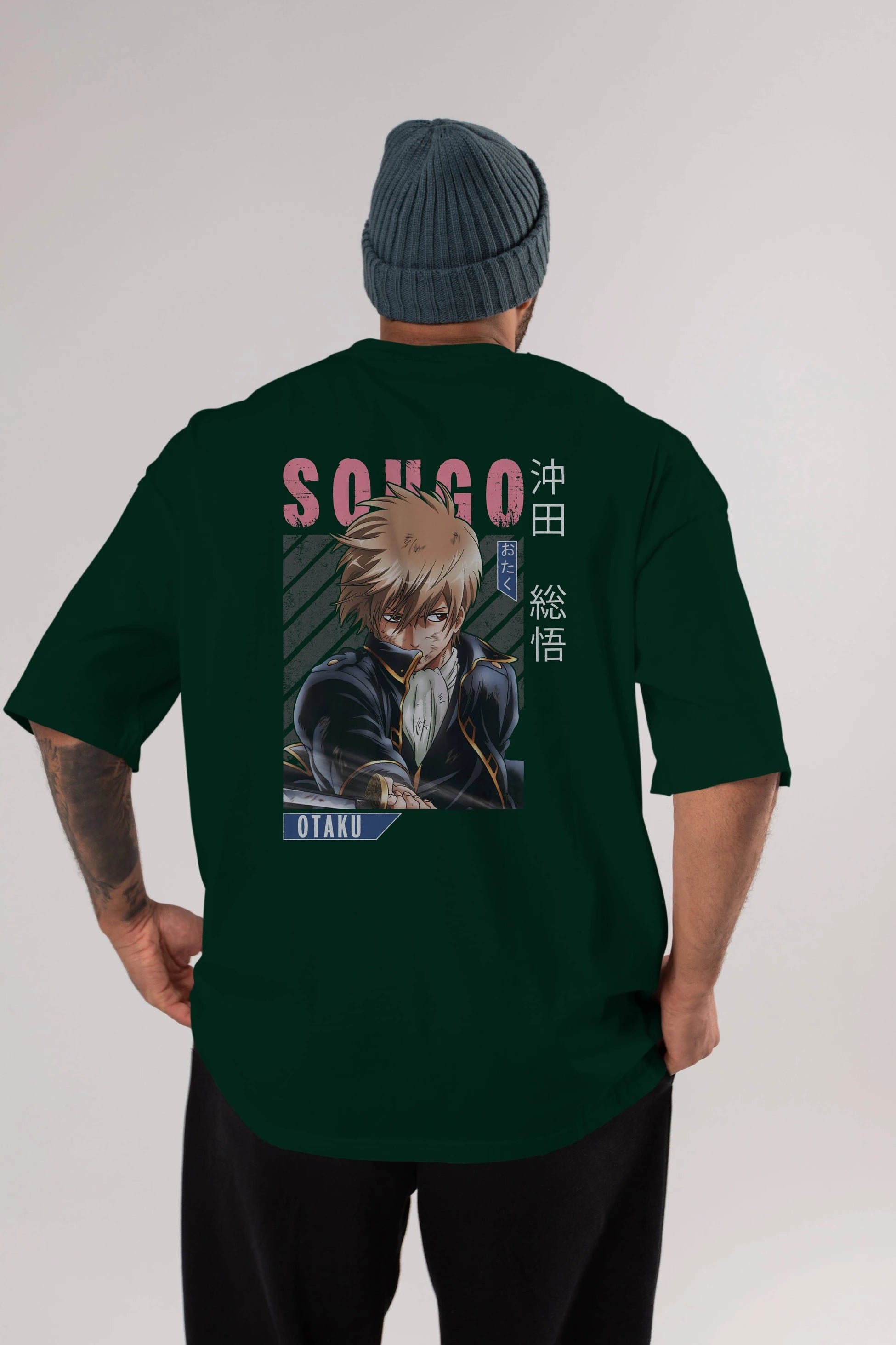 Sougo Okita GINTAMA Anime Arka Baskılı Oversize t-shirt Erkek Kadın Unisex