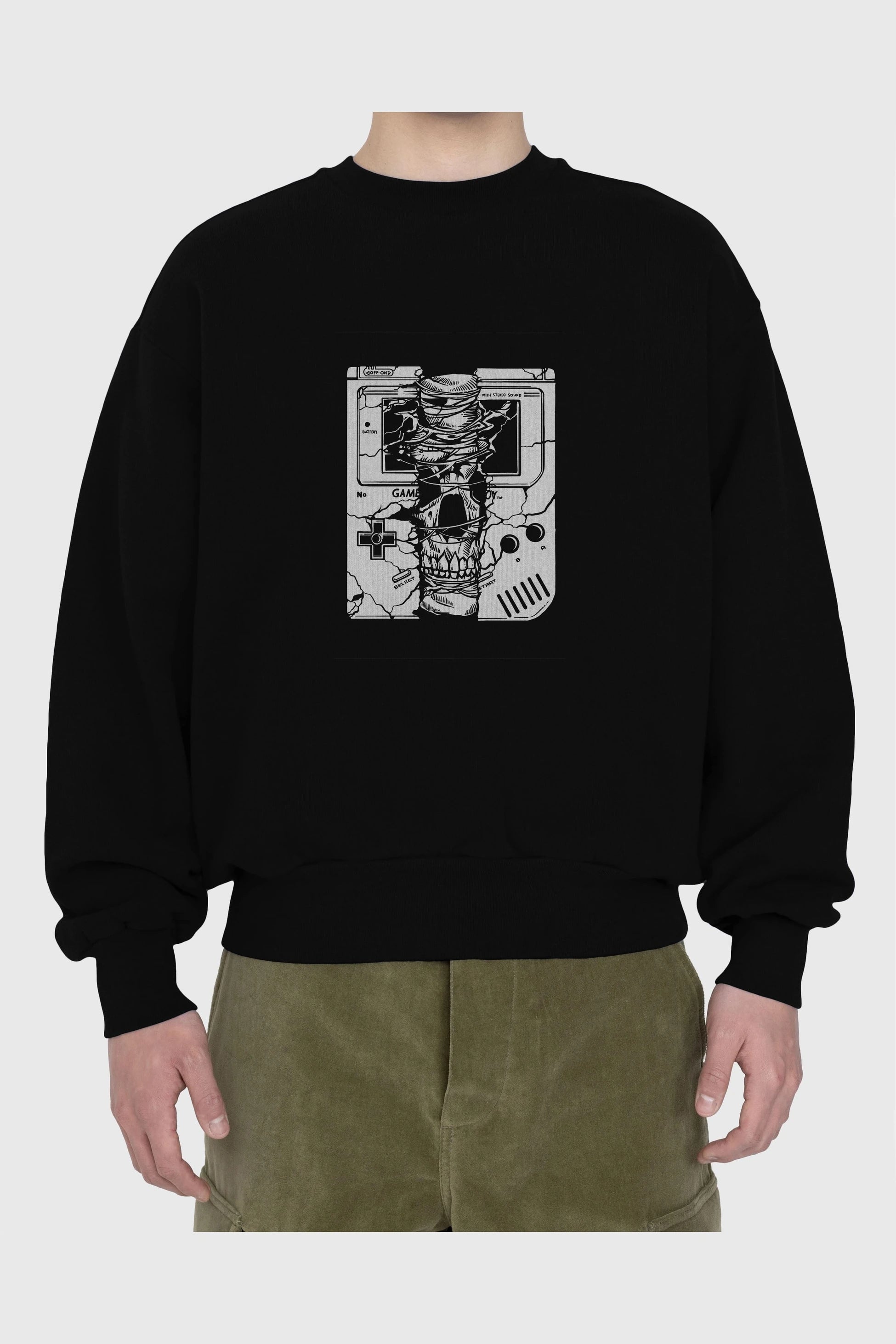 Gameboy Skull Ön Baskılı Oversize Sweatshirt Erkek Kadın Unisex
