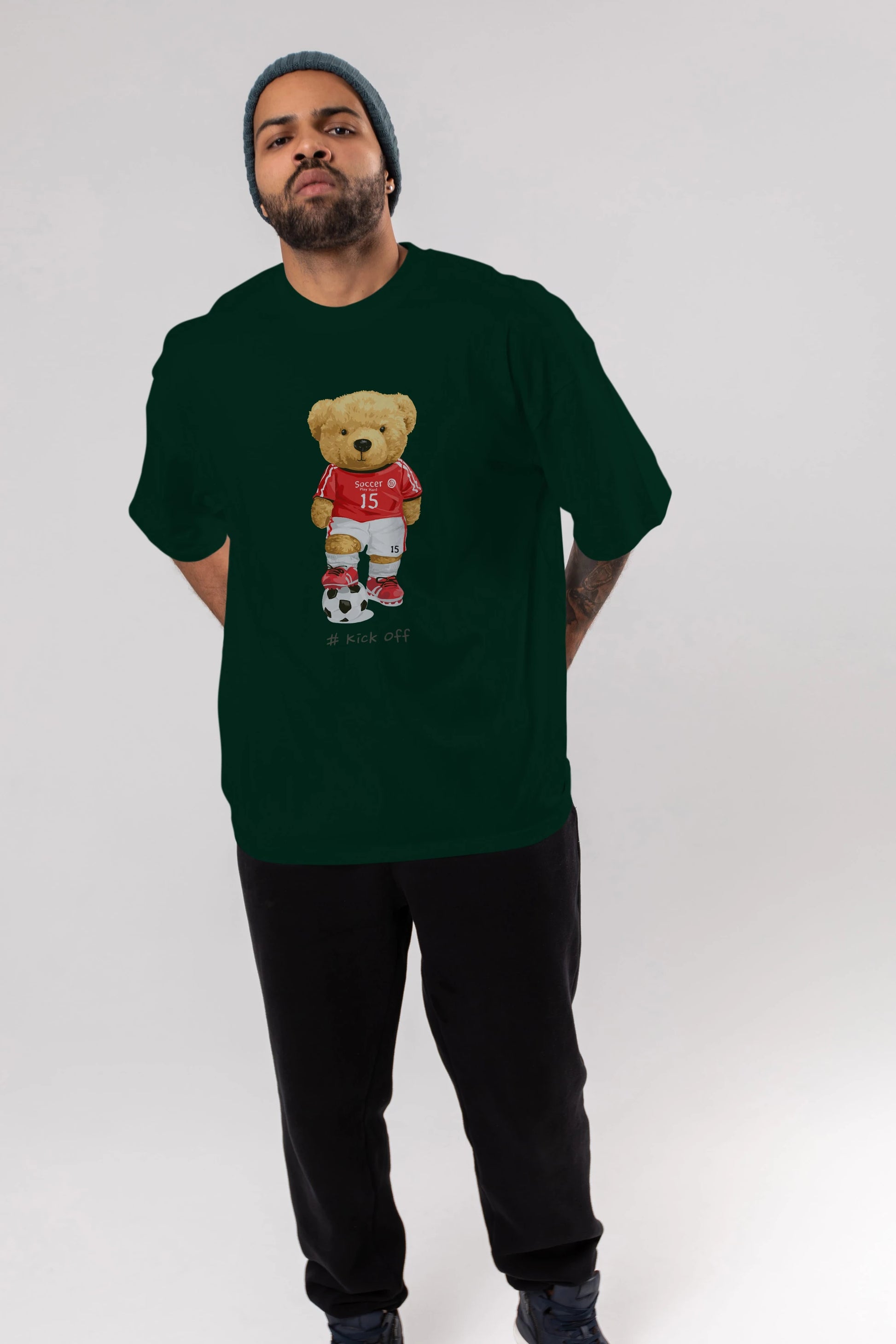 Teddy Bear Kick Off Ön Baskılı Oversize t-shirt Erkek Kadın Unisex %100 Pamuk